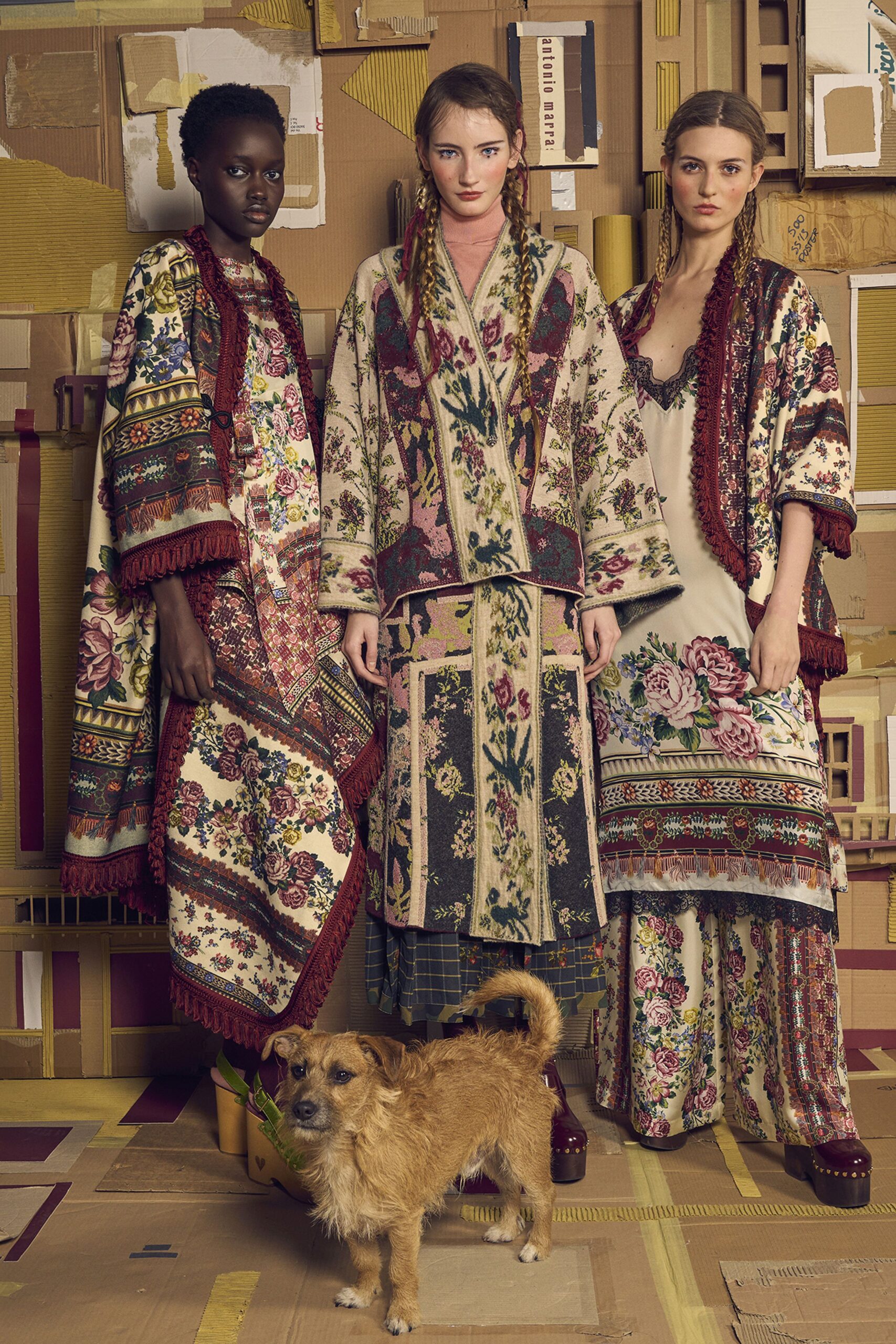 multi silk long-sleeve relaxed floral cape