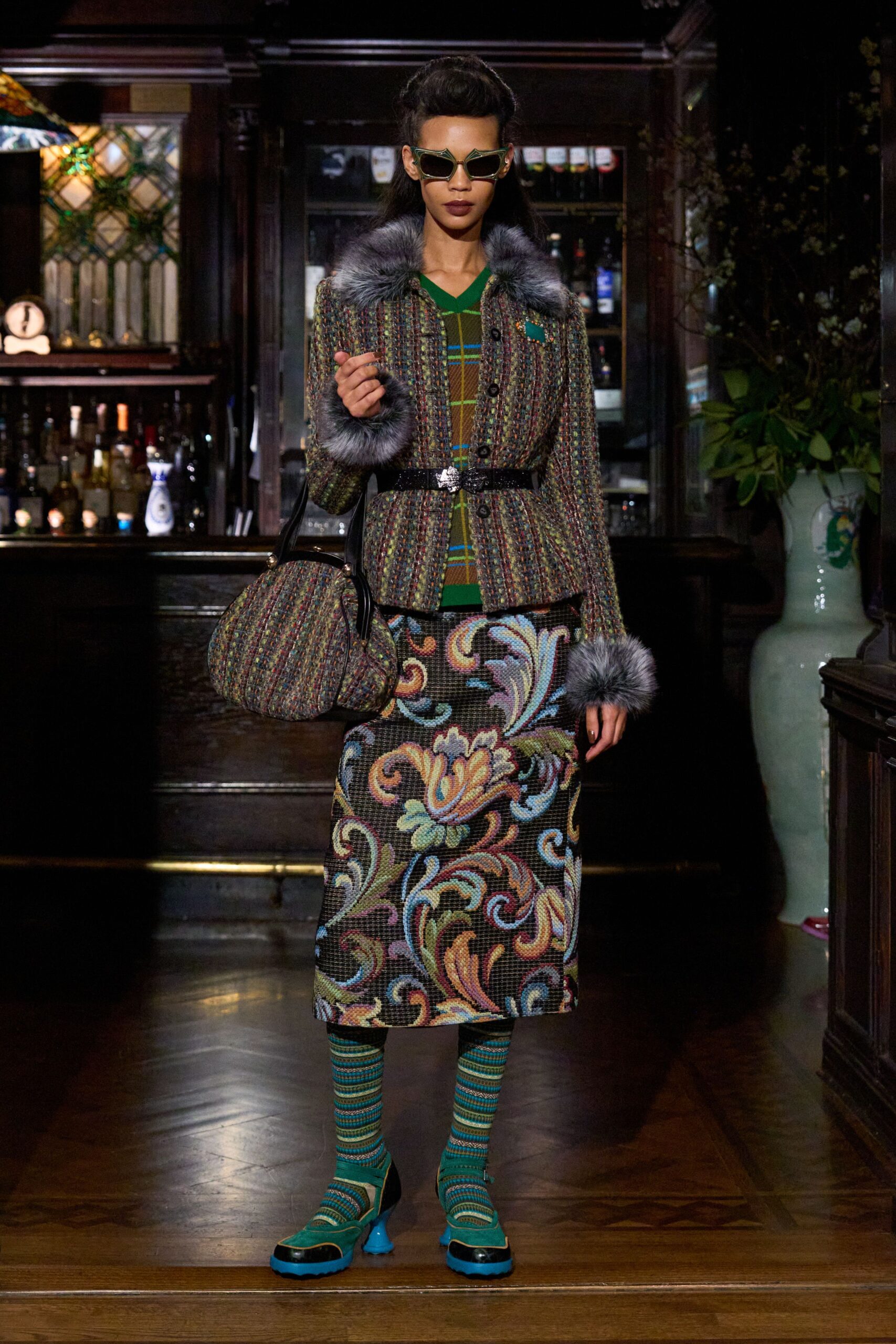 multi tweed long-sleeve collared structured buttoned fringed jacket