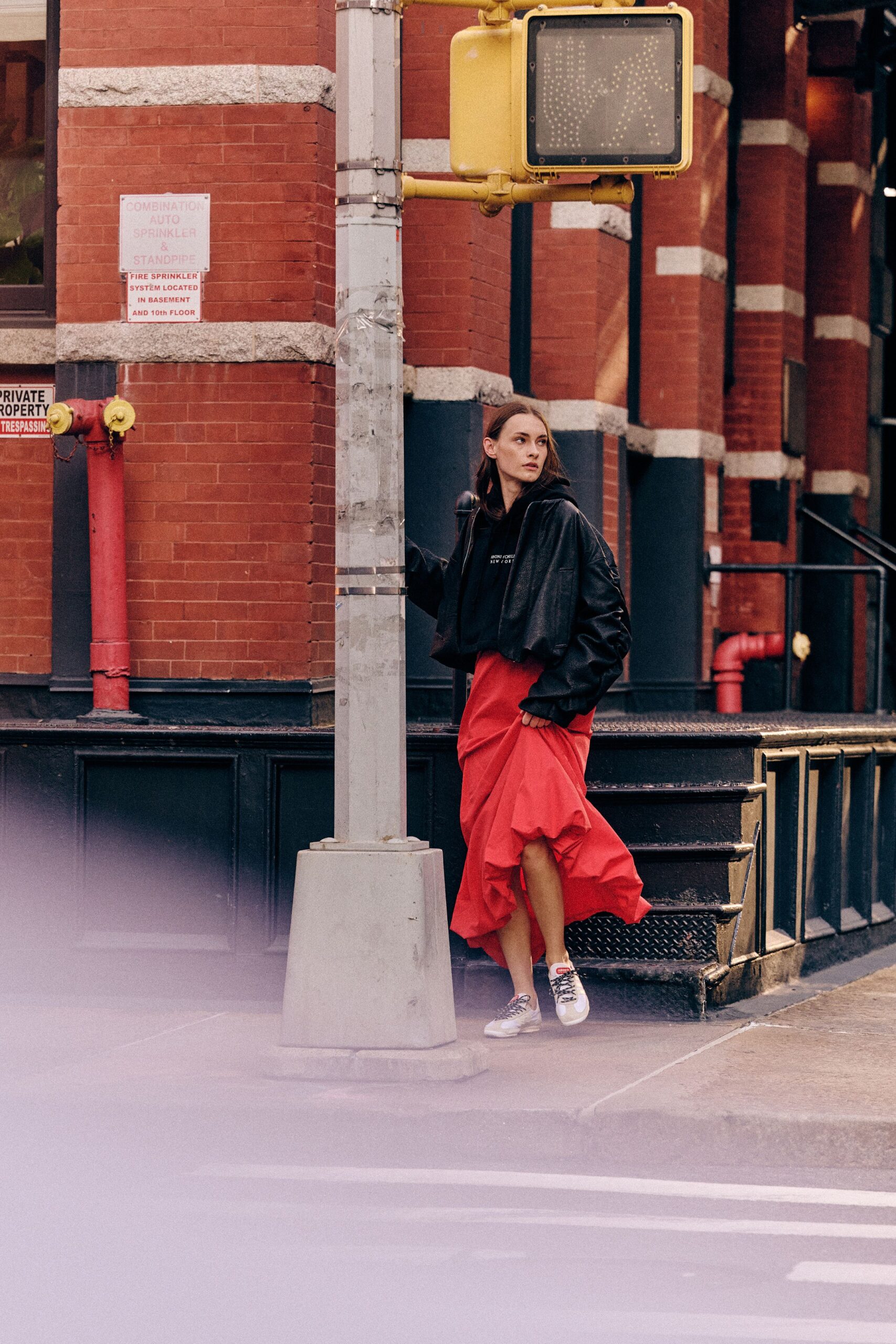 red relaxed tiered flowing midi skirt