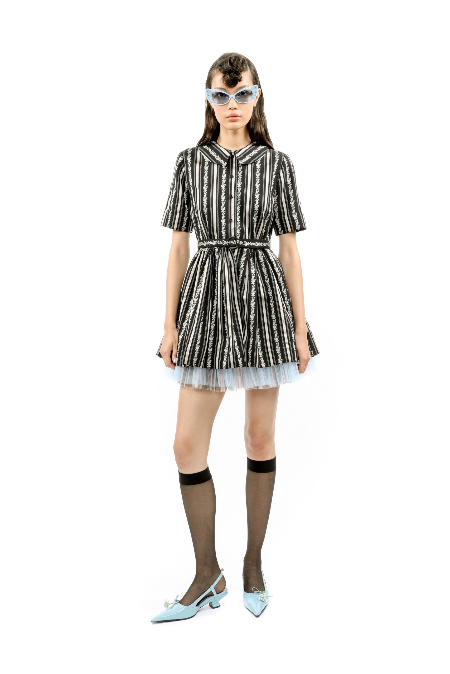 black and white pleated mini dress