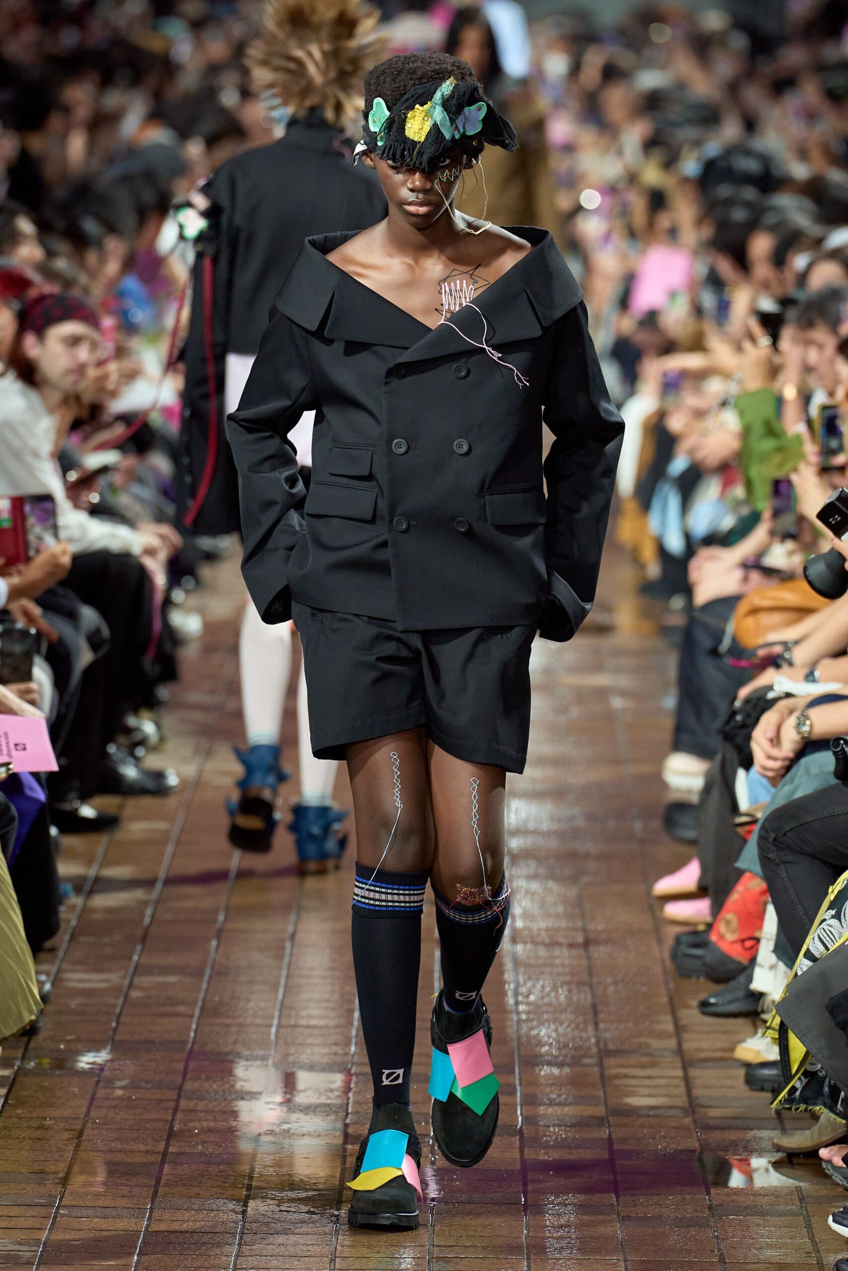 black fitted blazer and shorts
