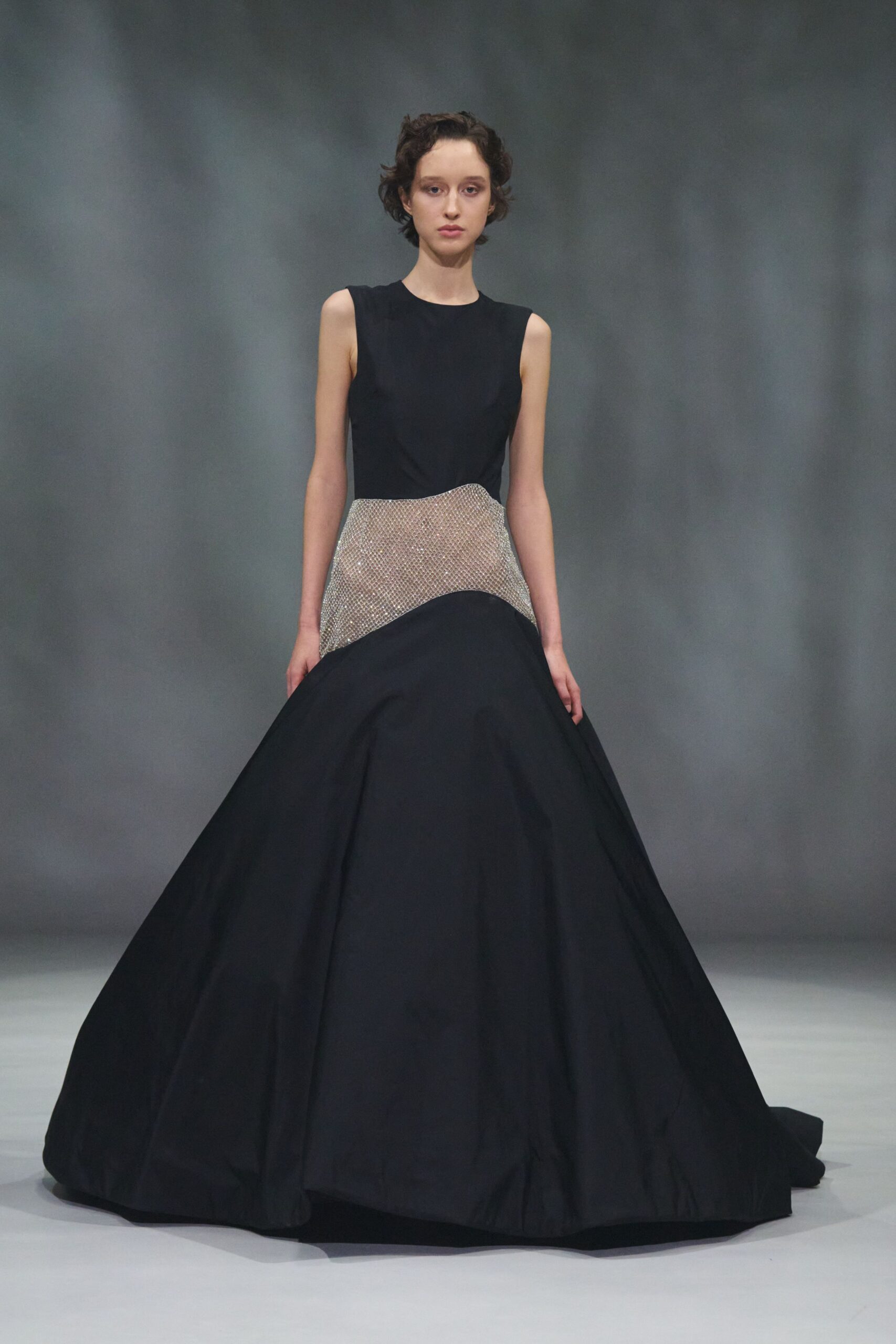 black silk sleeveless gown