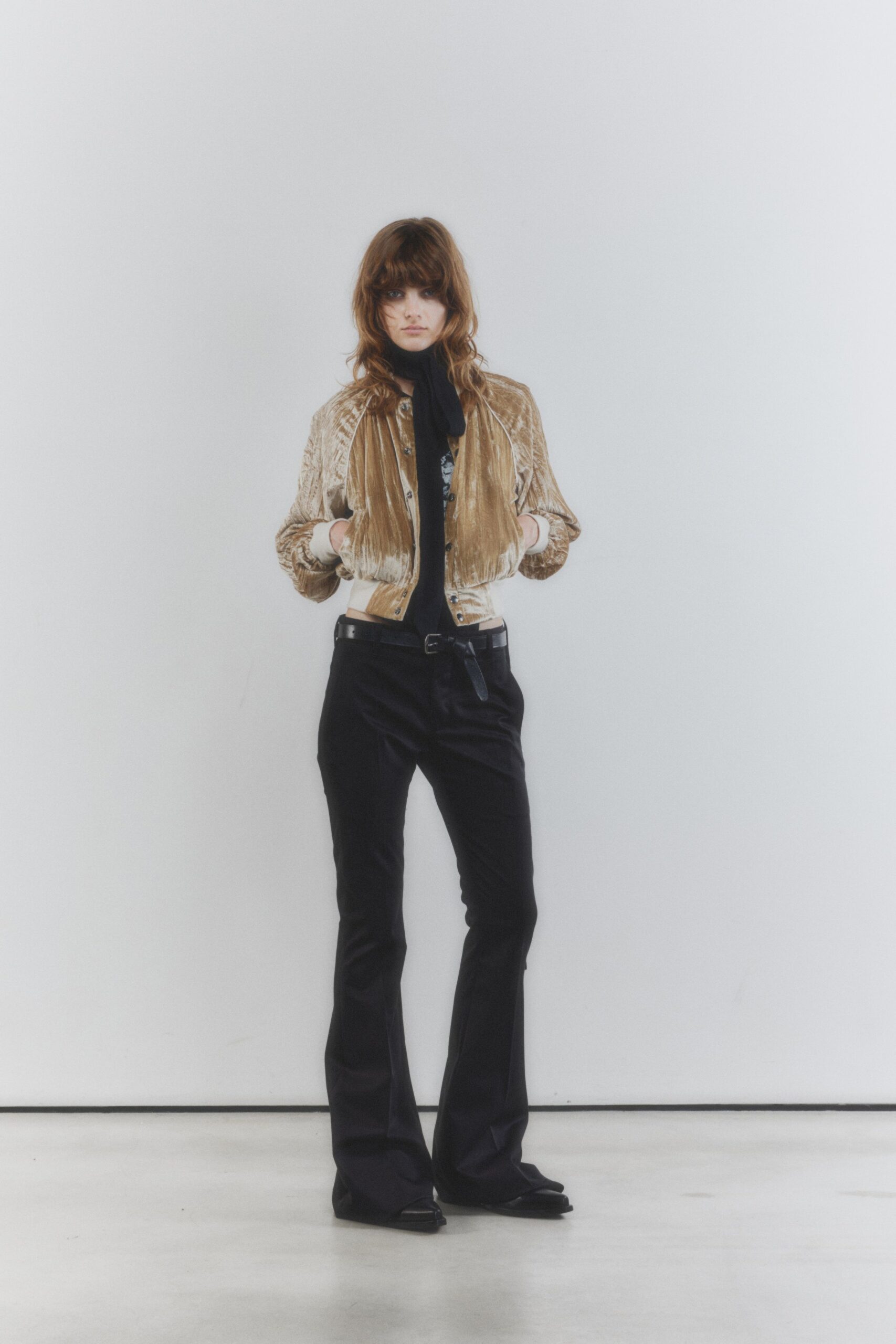 beige velvet long-sleeve collared structured buttoned pockets jacket