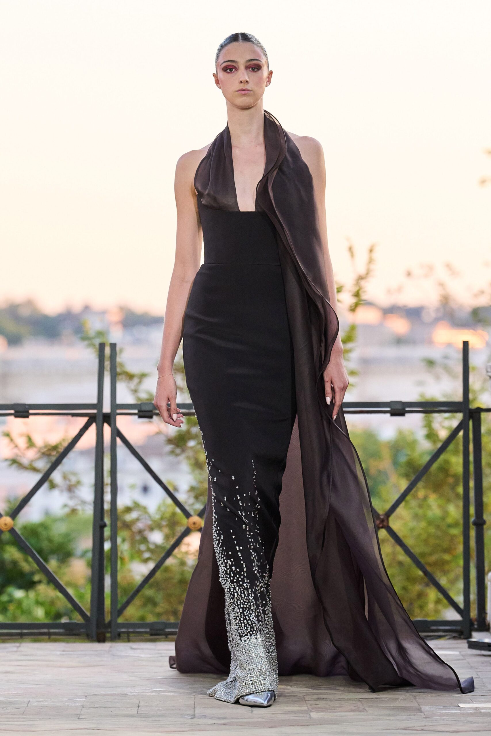 black silk sleeveless gown