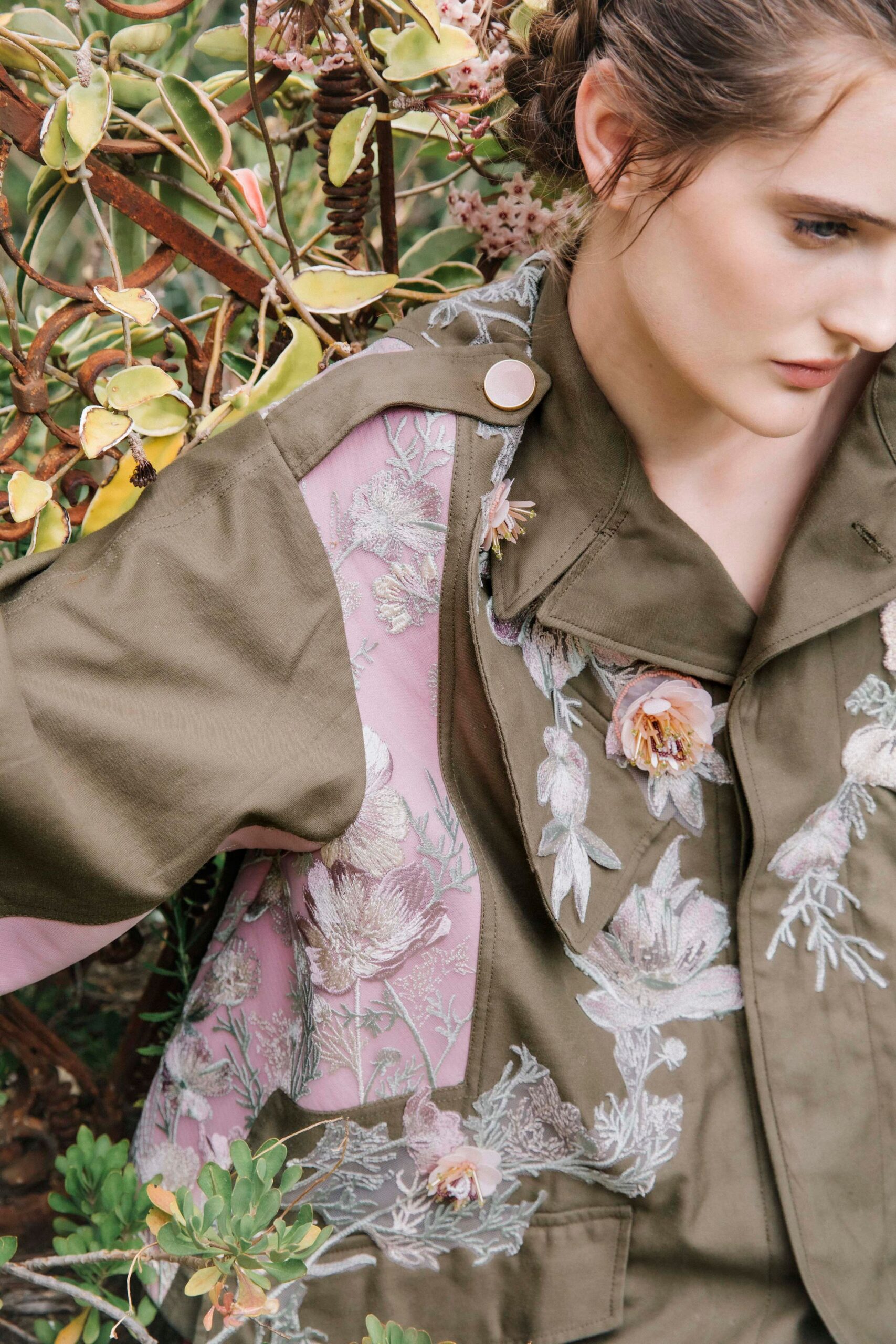 embroidered olive pink jacket