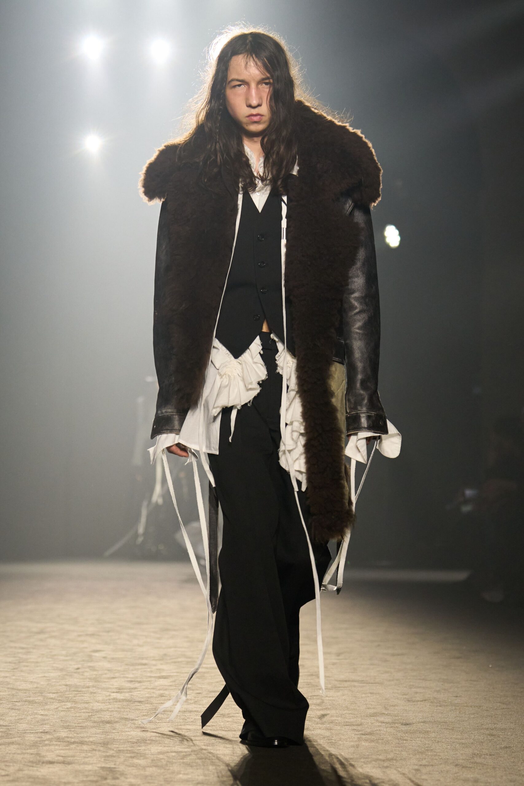 black leather coat with fur