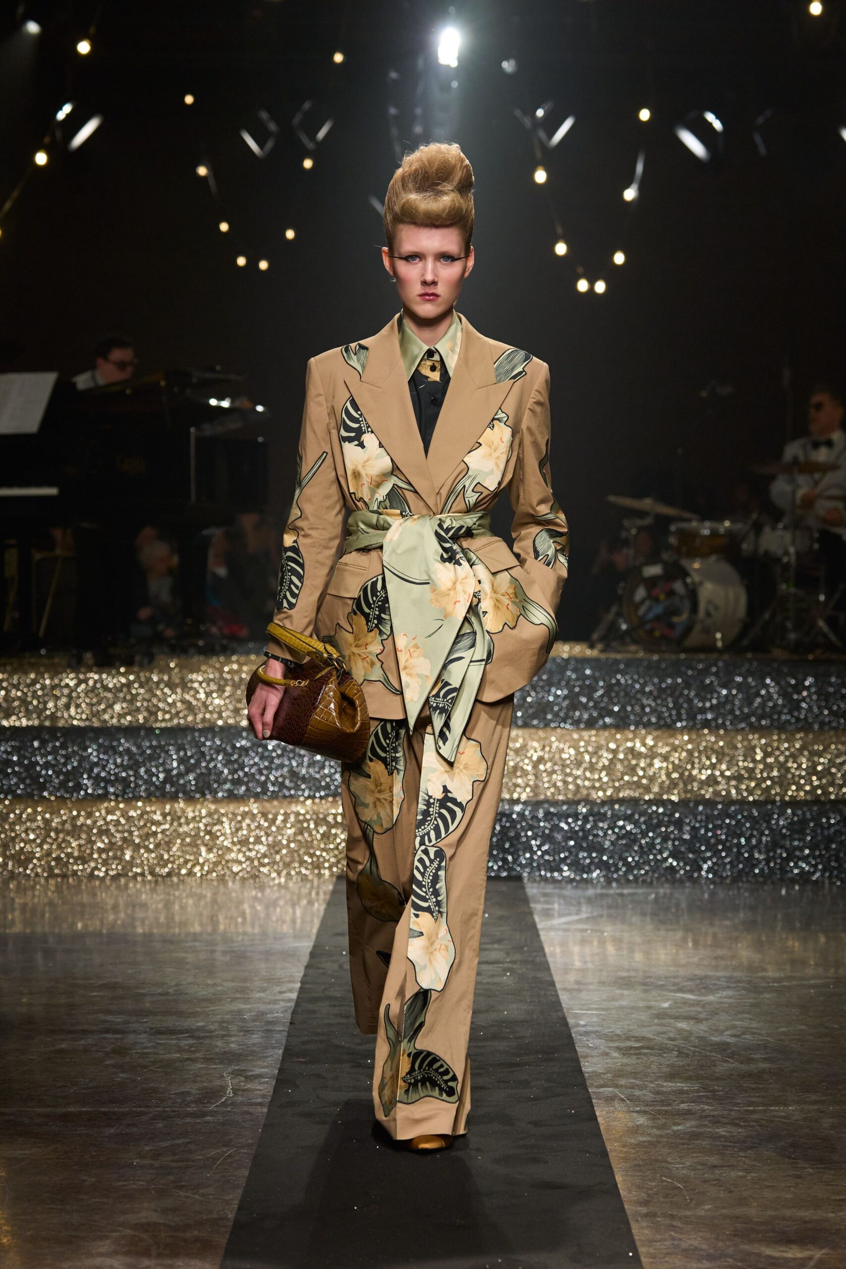 beige printed tailored suit