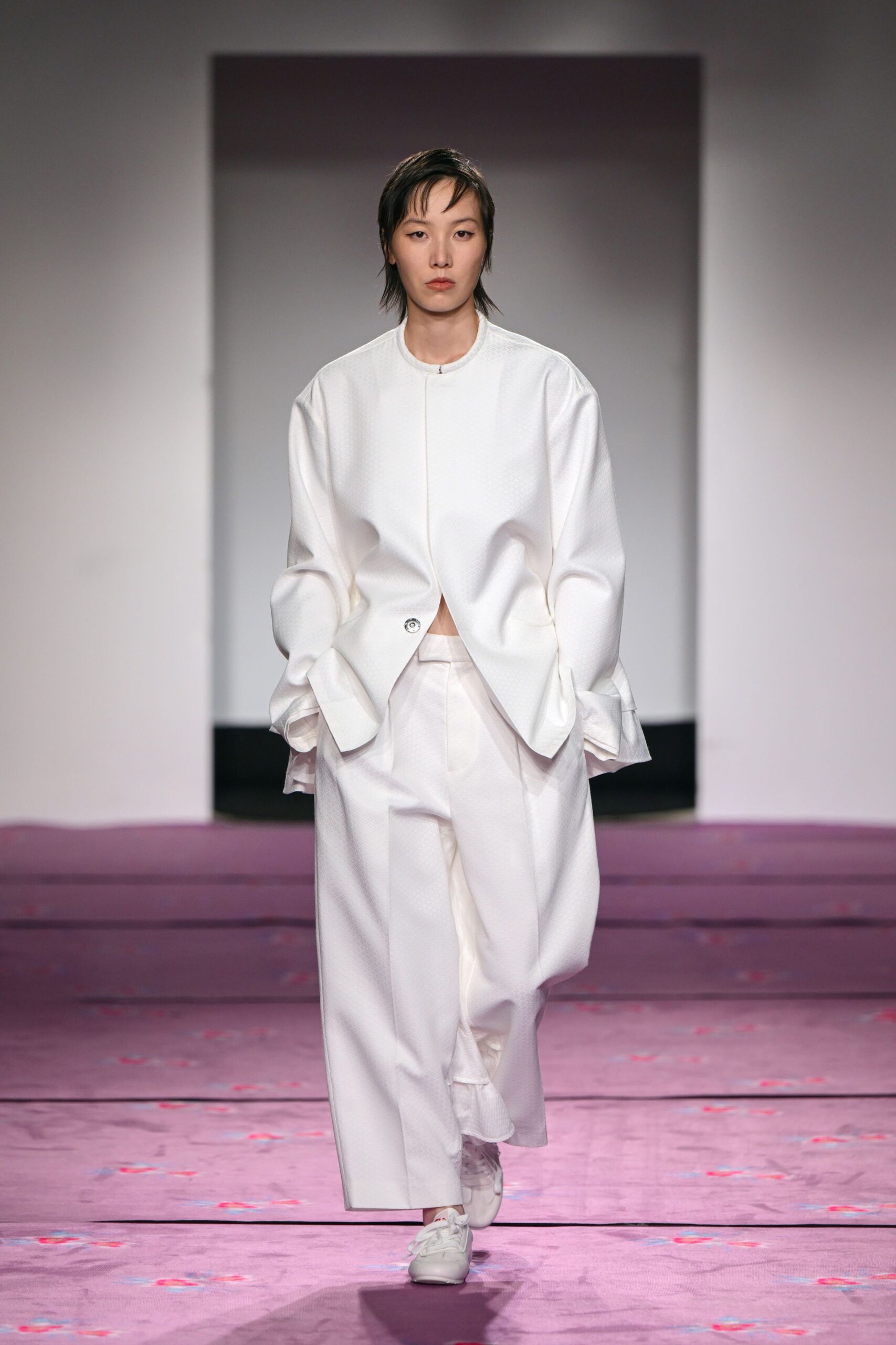 white oversized jacket and pants