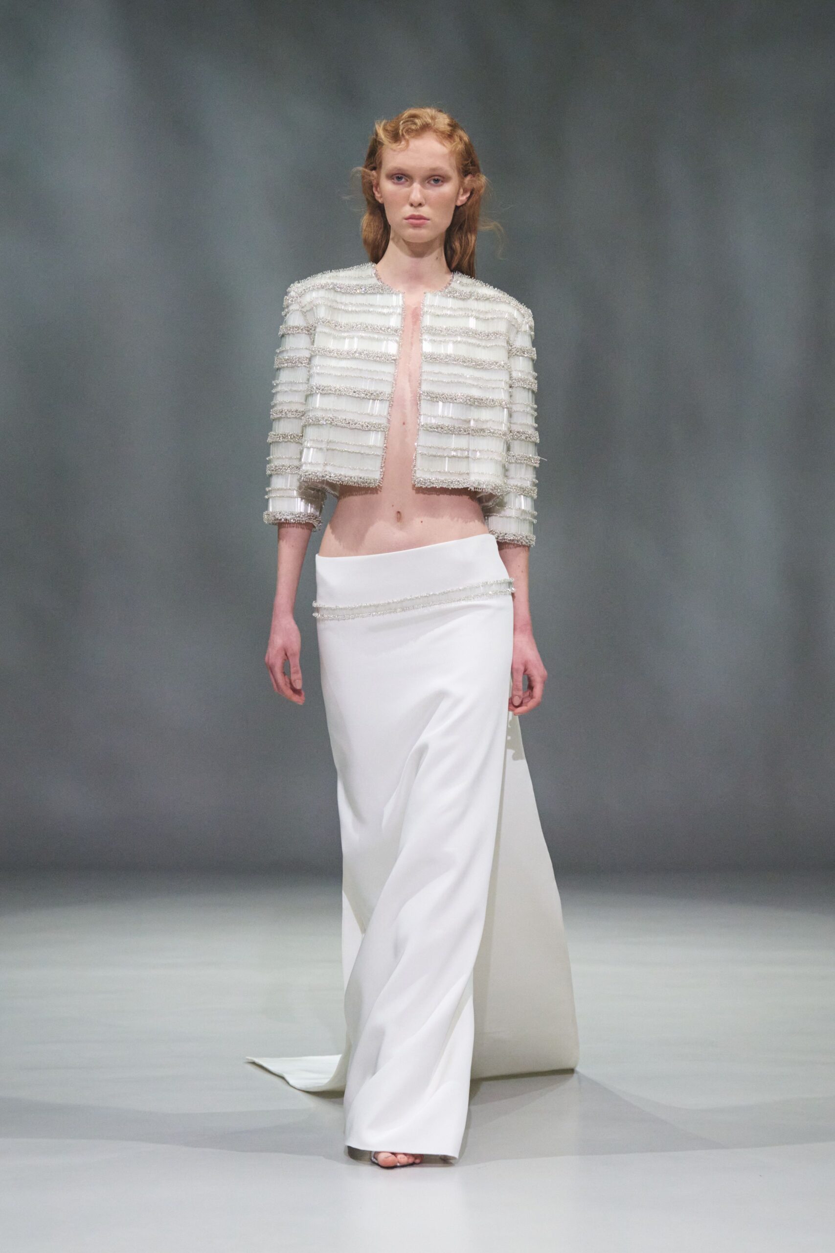 white silk fitted high-waisted straight-leg maxi skirt