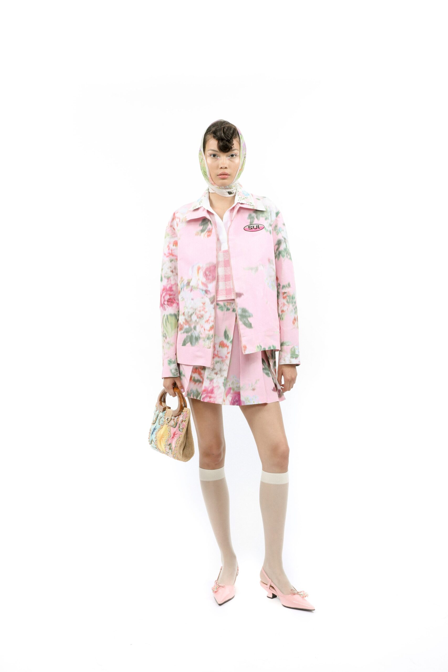floral pink jacket and skirt
