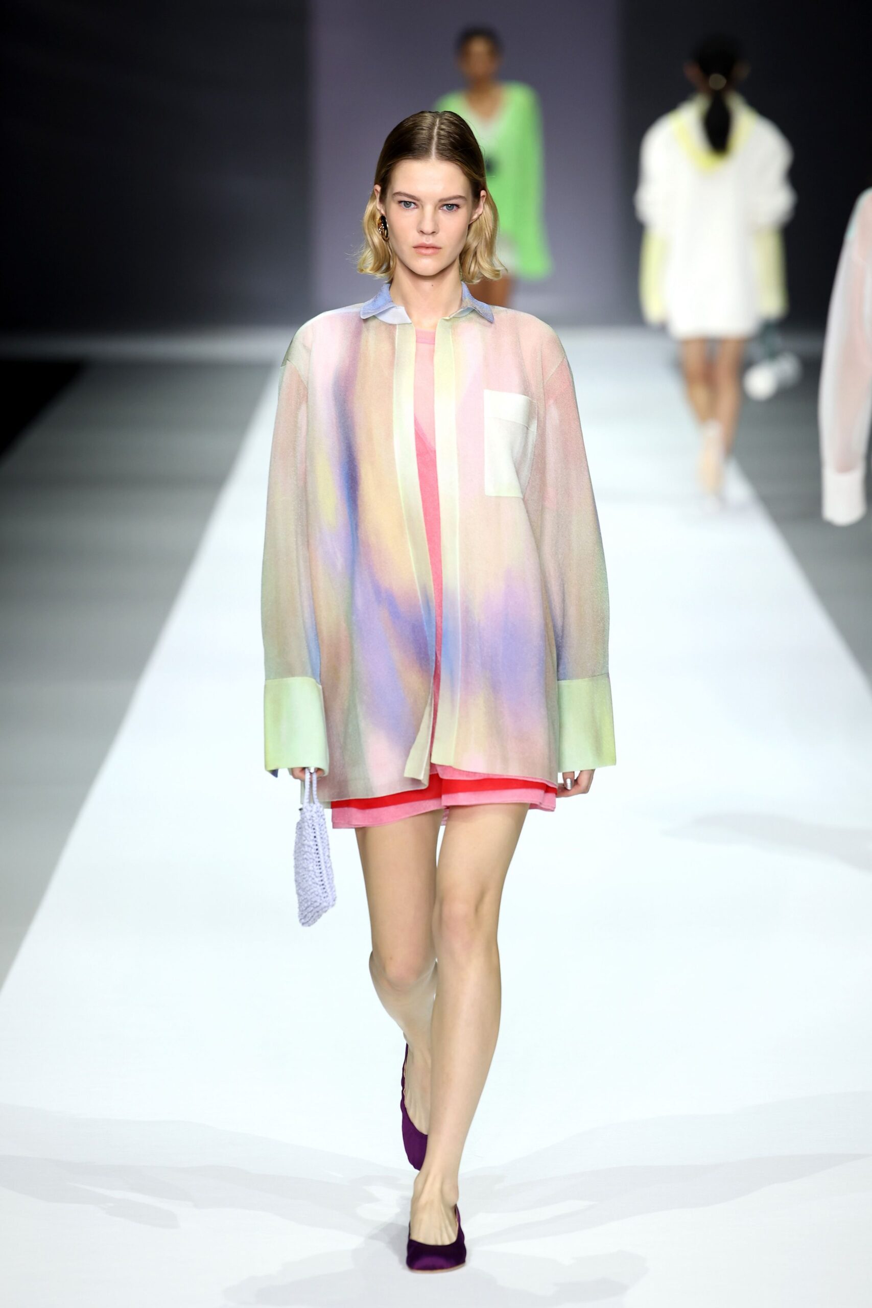 multi chiffon long-sleeve collared relaxed layered sheer shirt