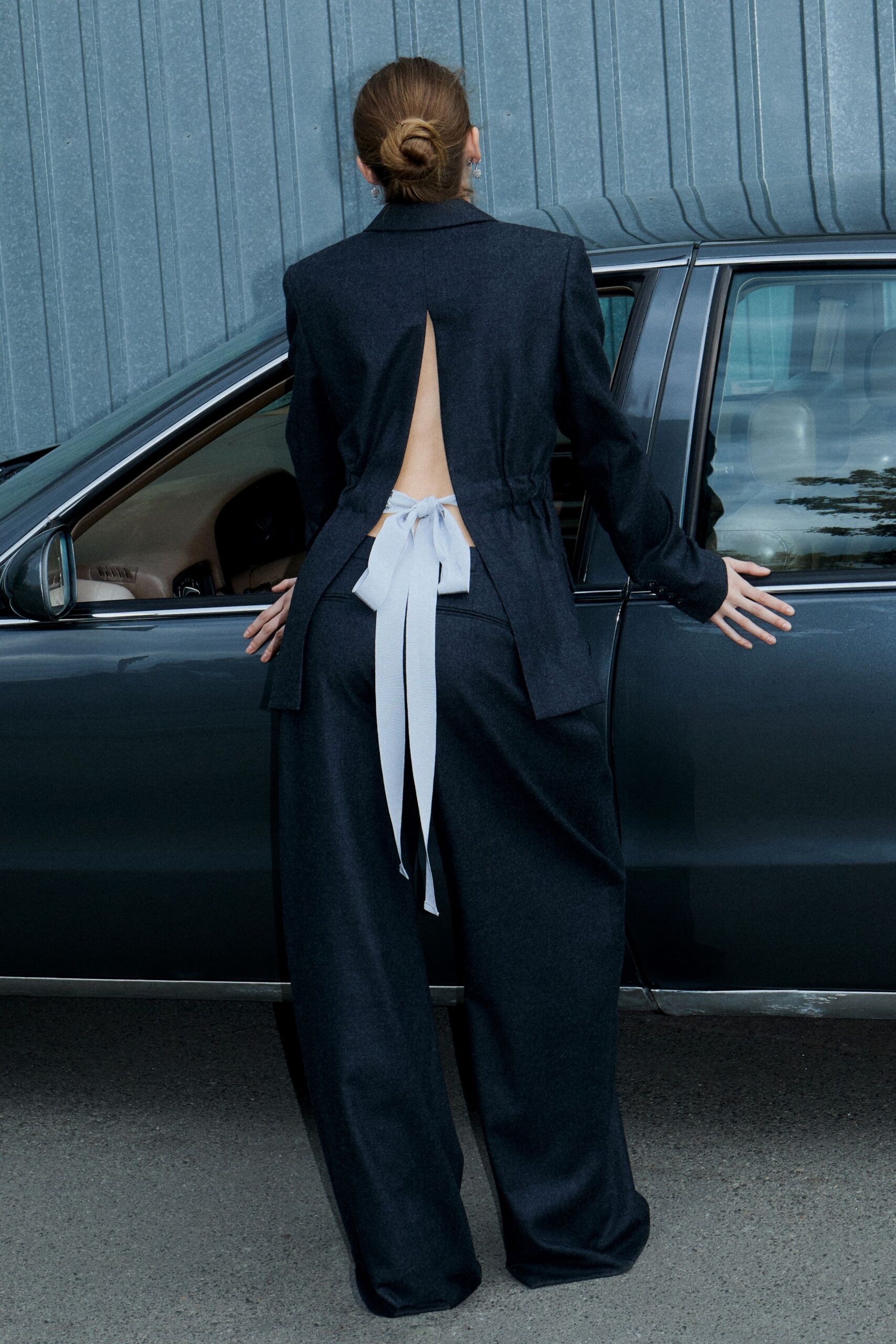 black tailored jacket and pants