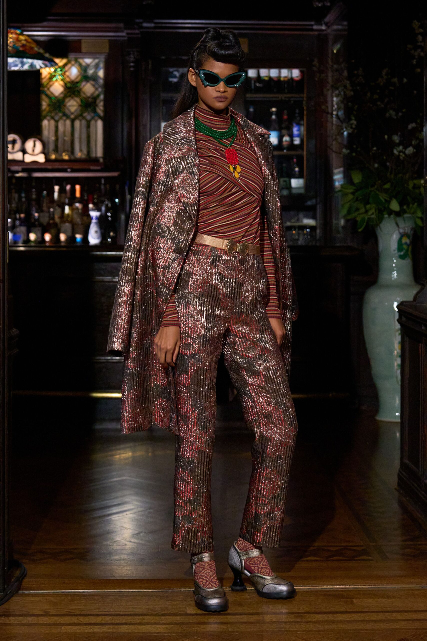 red silk slim straight-leg shiny pants
