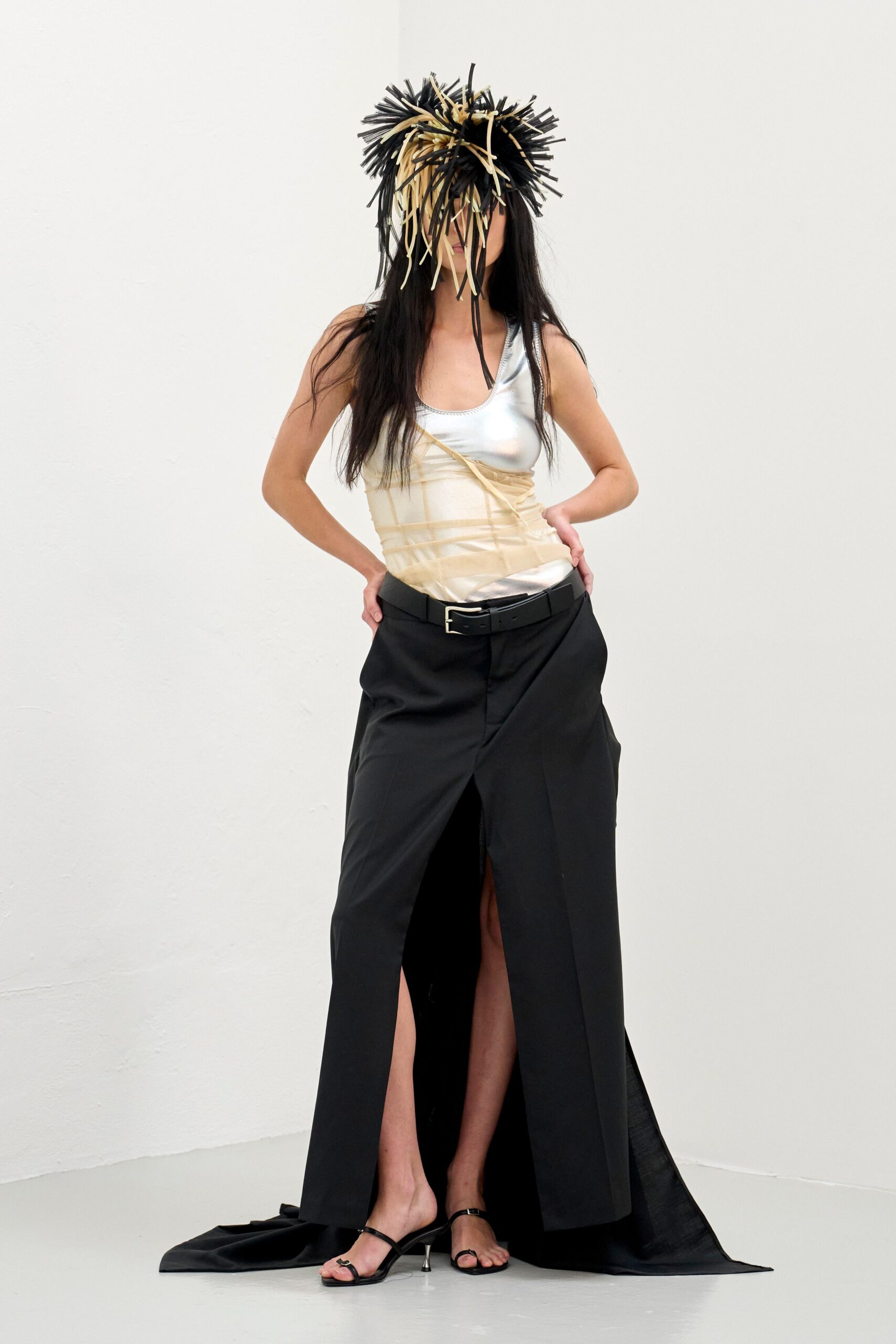 white silk sleeveless scoop-neck fitted layered ruched bodysuit