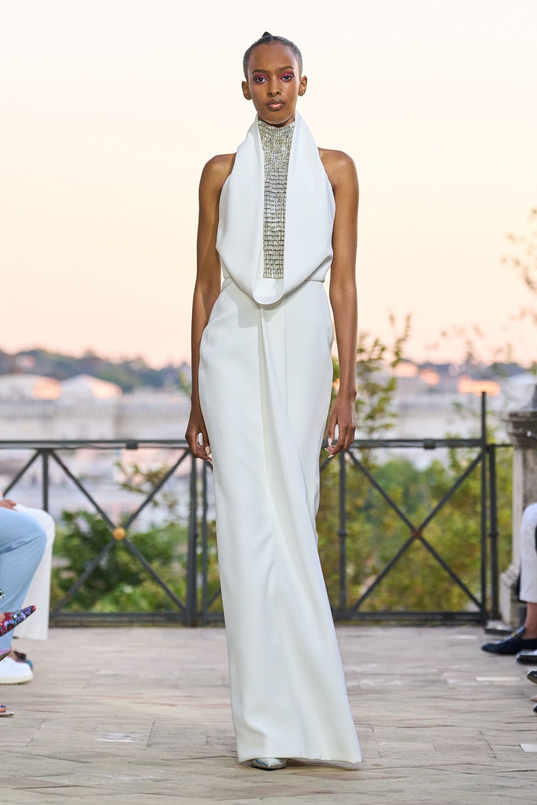 white fitted sleeveless gown