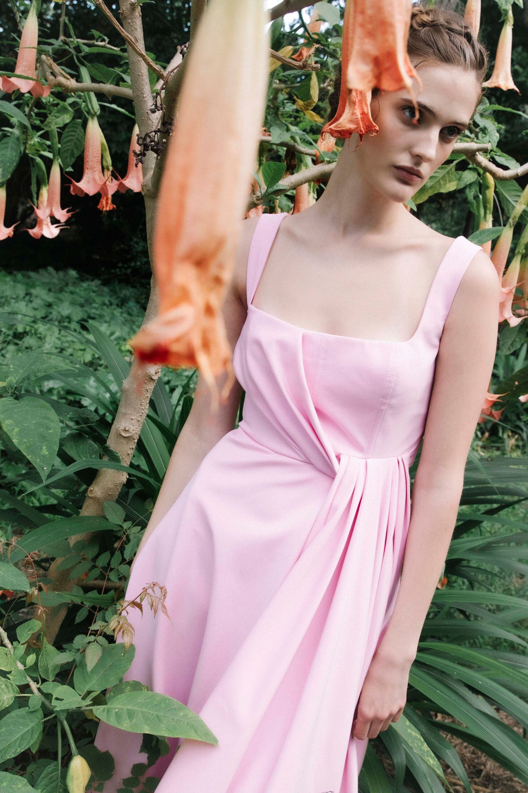 fitted pink sleeveless dress