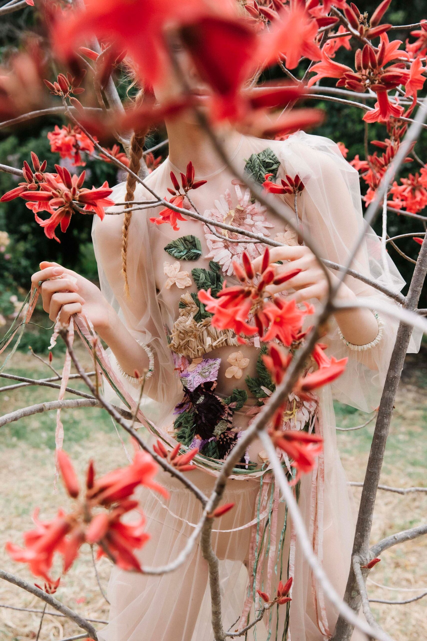 multi-colored sheer embroidered dress