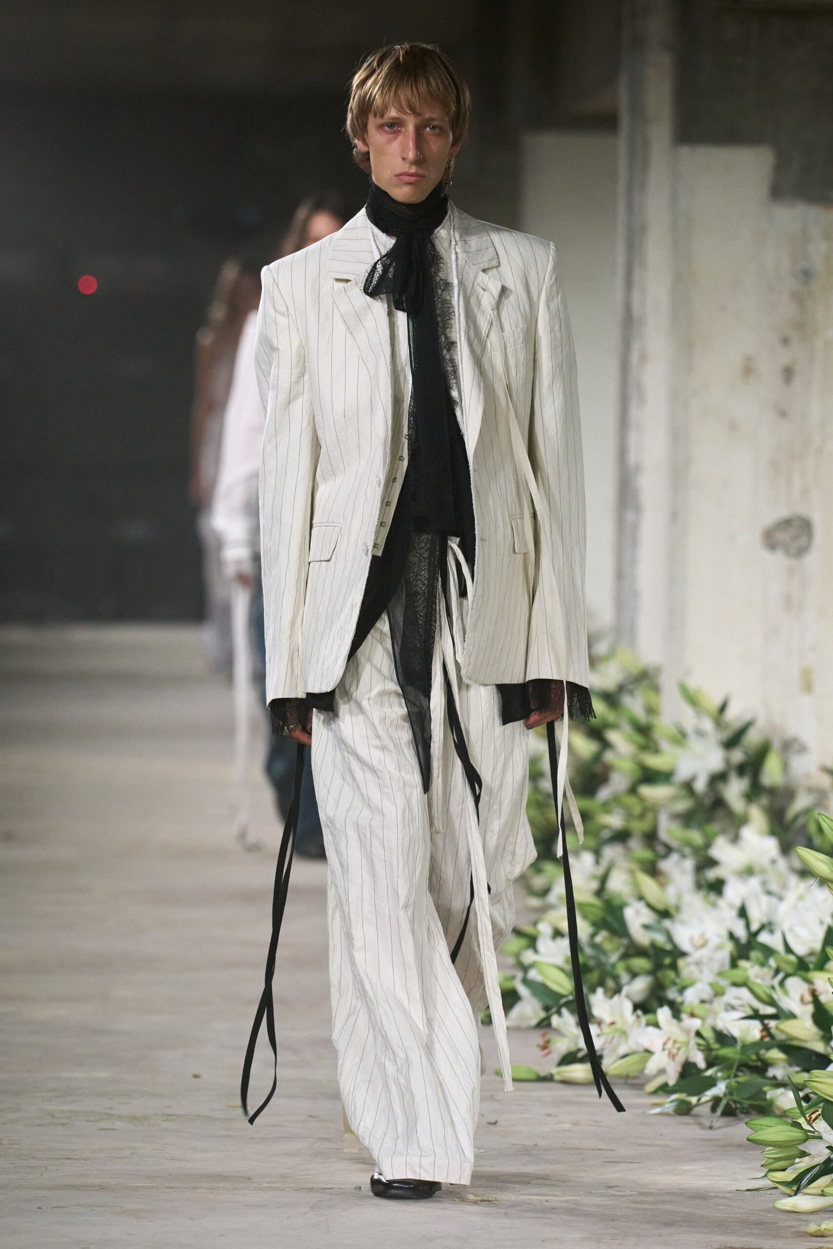 white striped tailored suit