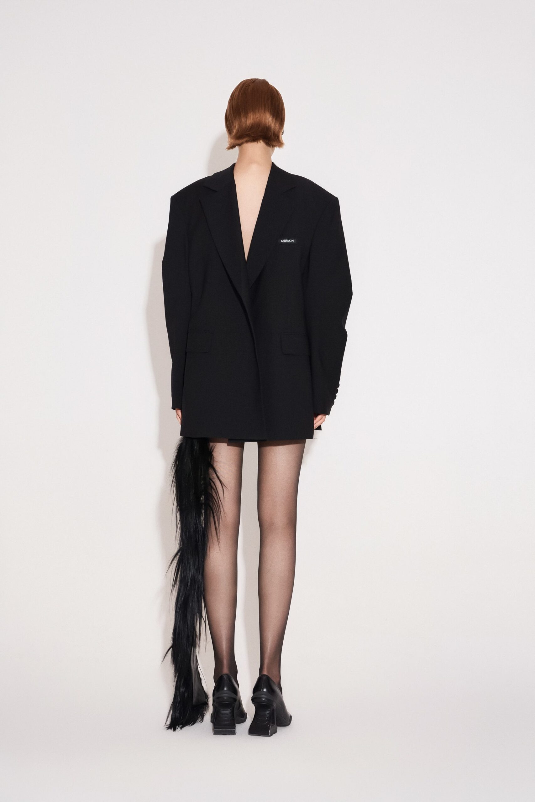 black cotton long-sleeve v-neck structured buttoned blazer