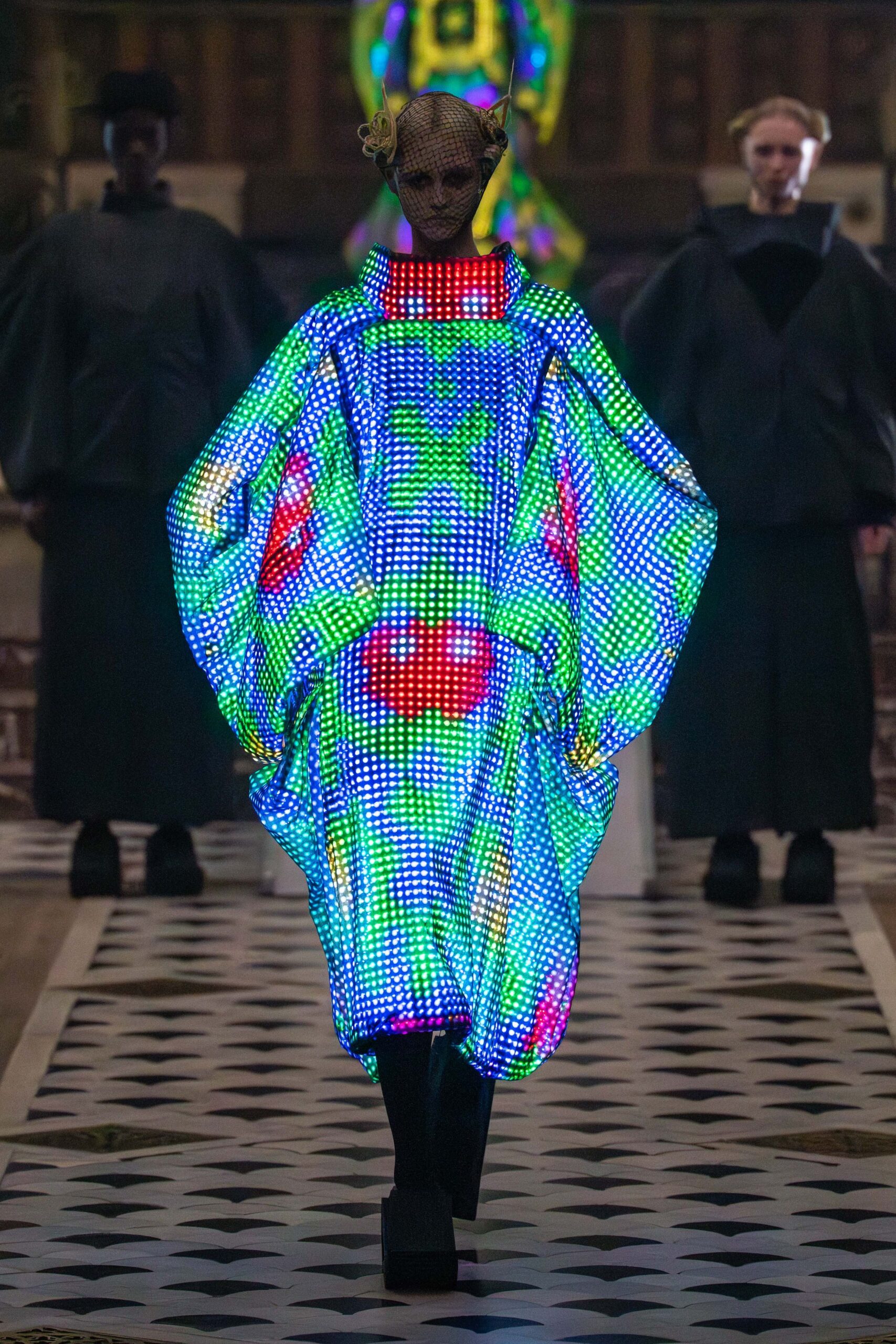 multi vinyl sleeveless oversized layered shiny coat