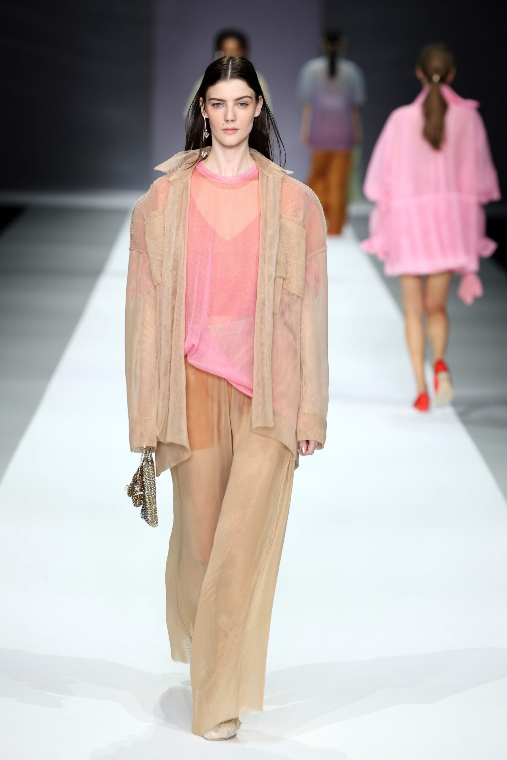 beige silk long-sleeve relaxed sheer flowing jacket