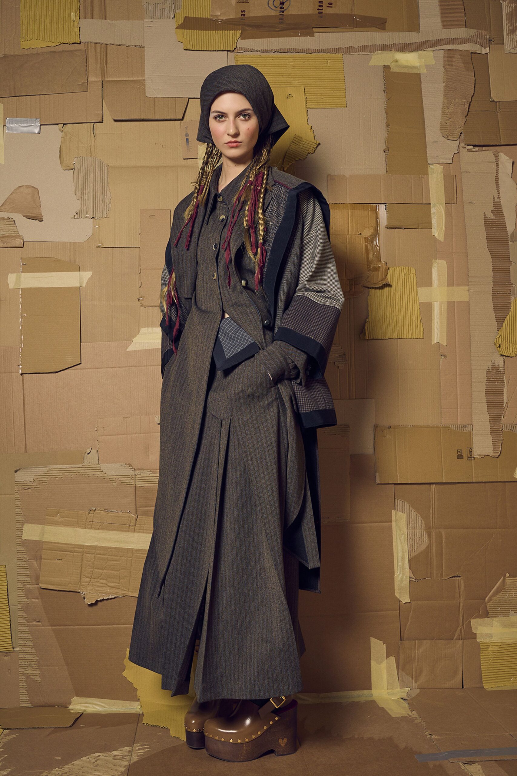 gray wool vest with blue shirt