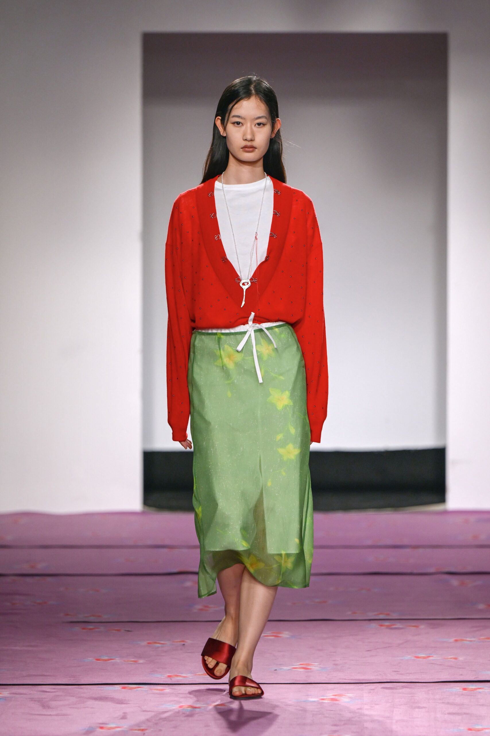 red cotton long-sleeve v-neck relaxed buttoned top