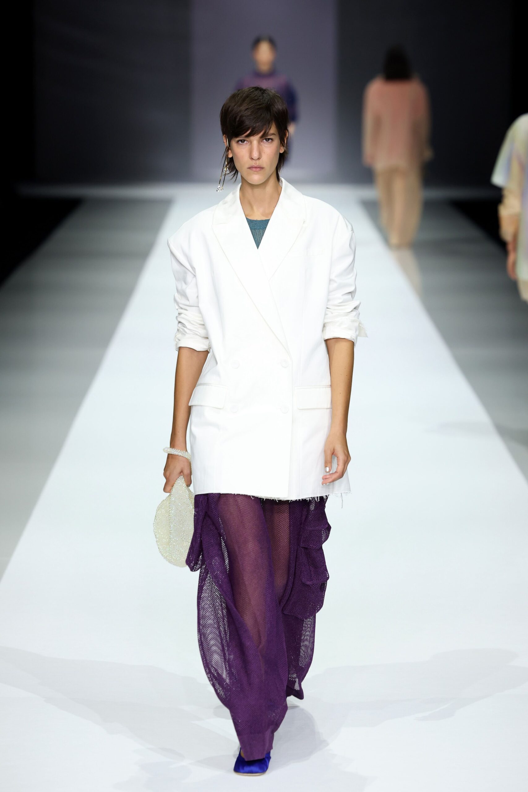 purple mesh asymmetric fitted layered flowing skirt