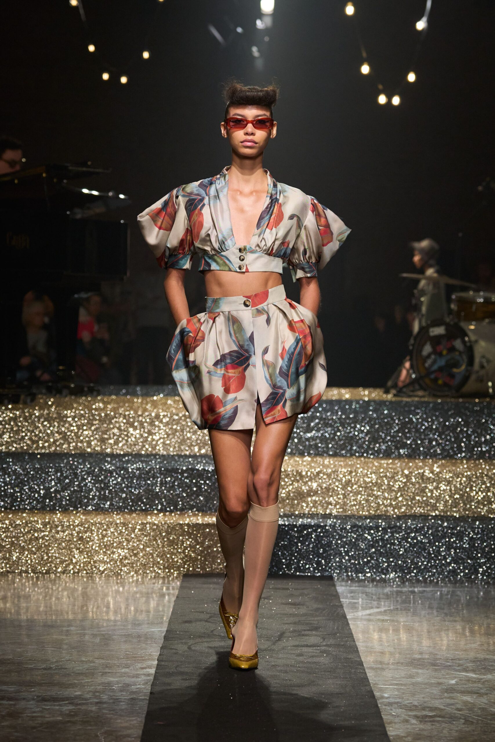multi-colored silk top and skirt