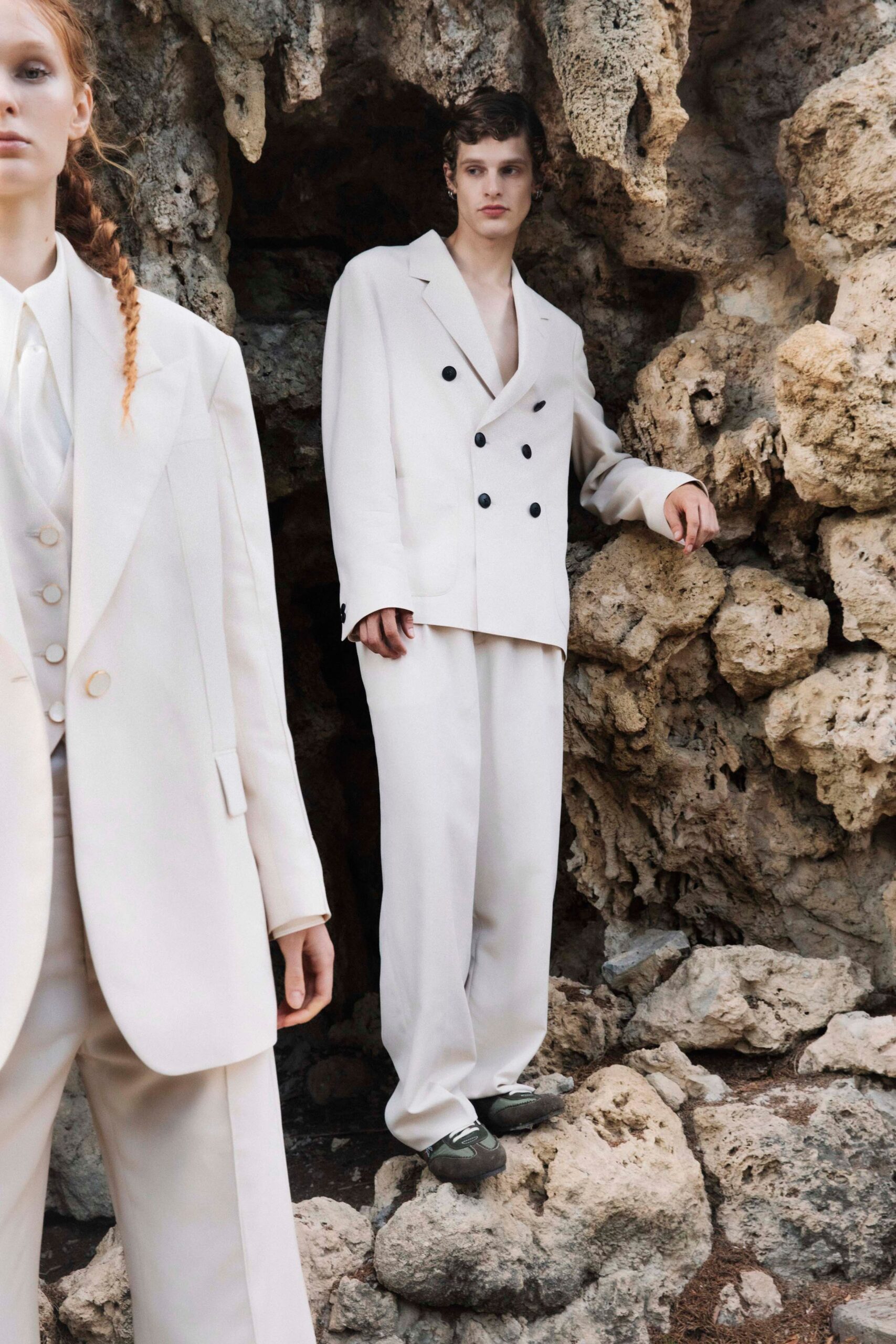 white tailored blazer and pants