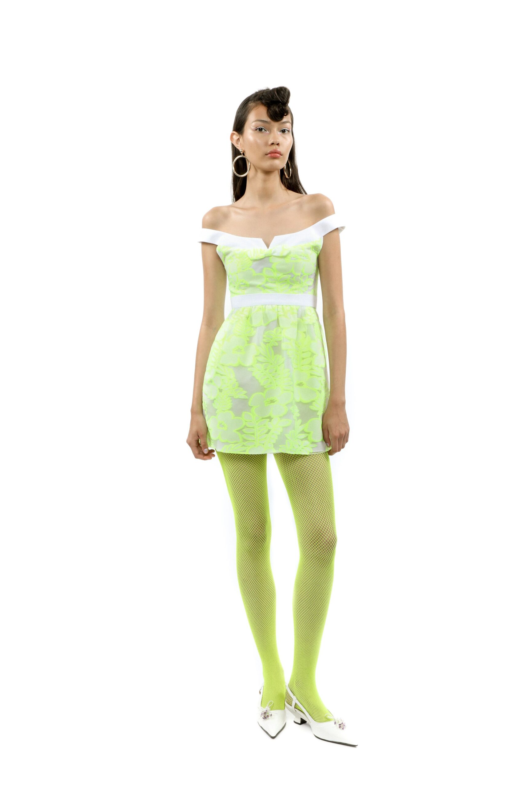 green and white mini-dress