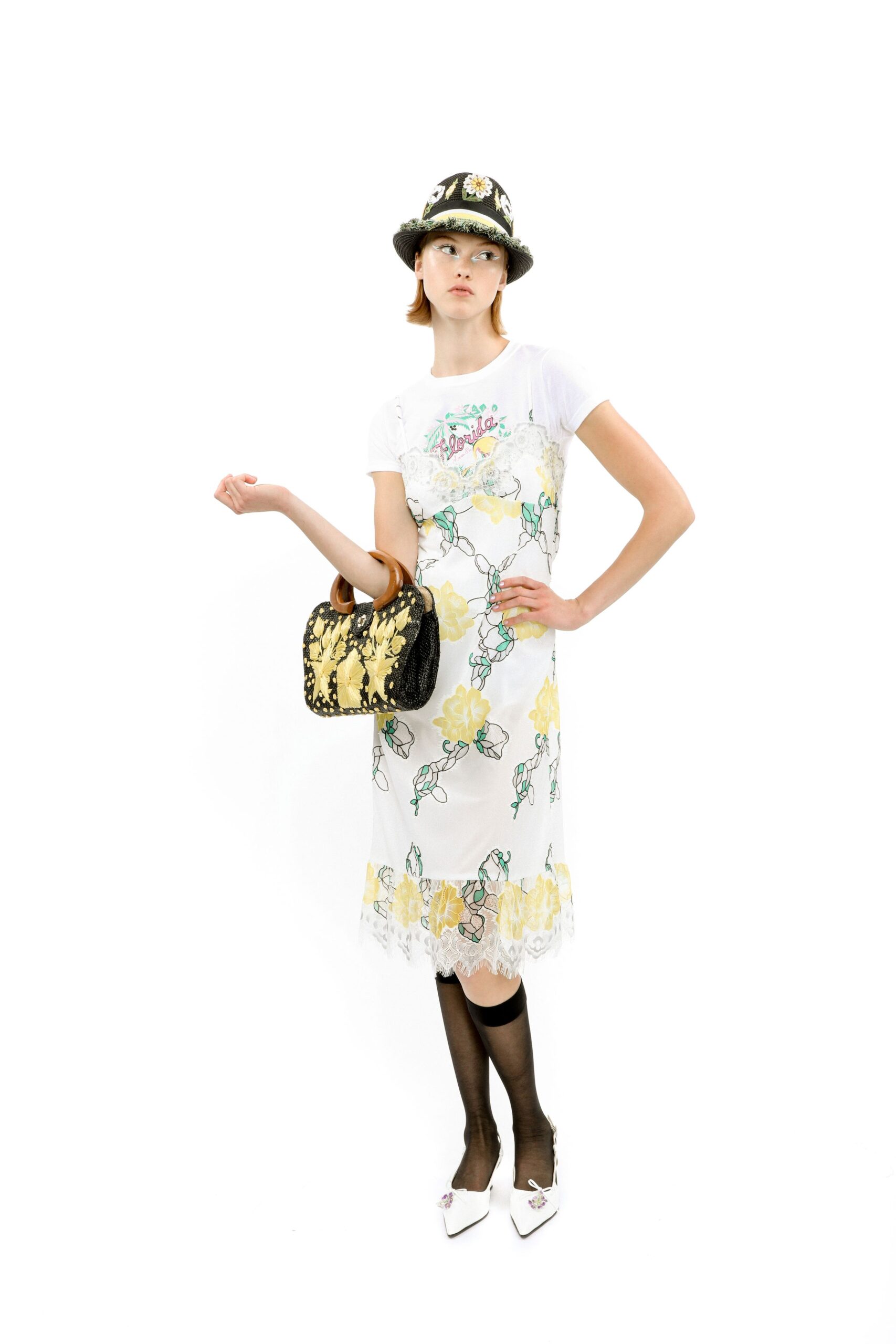 floral white midi dress