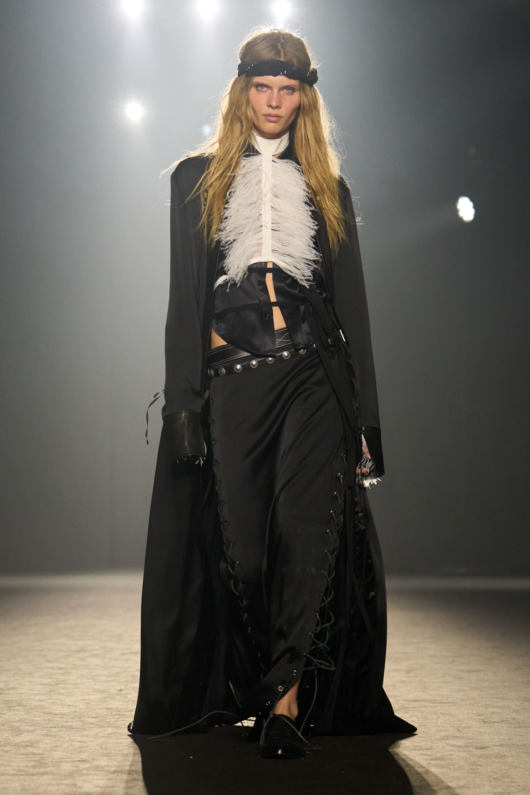 black silk coat with laced skirt