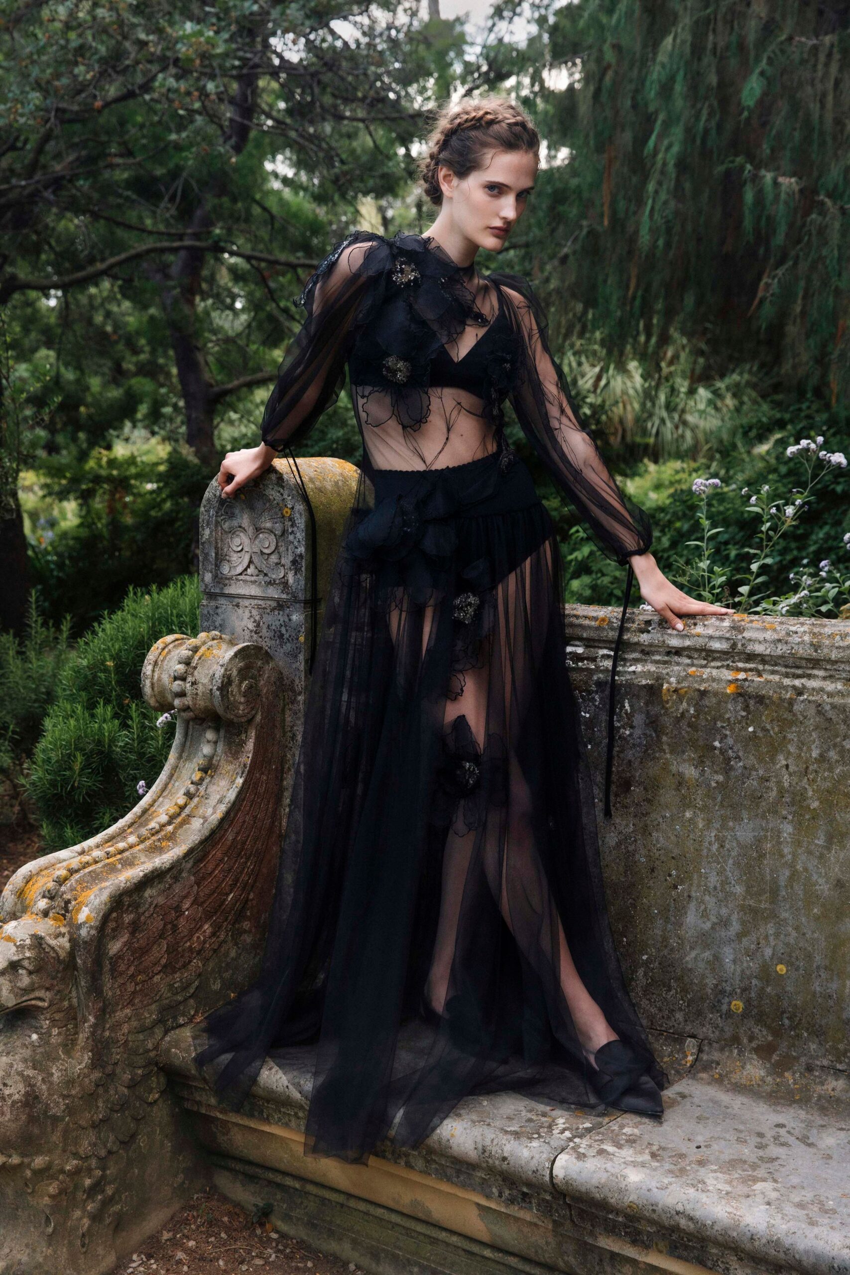 black sheer gown with bustier