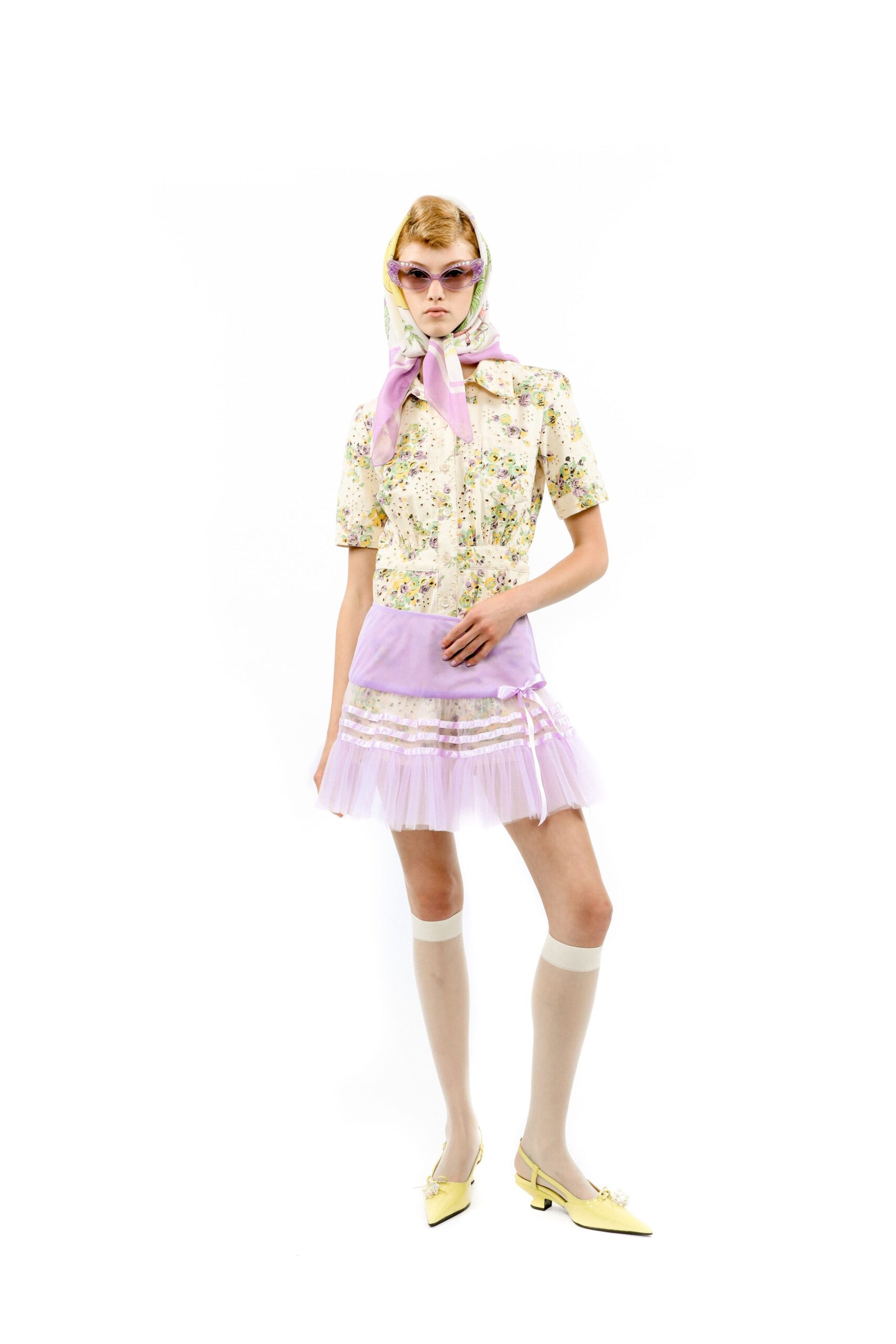 floral shirt with mini skirt