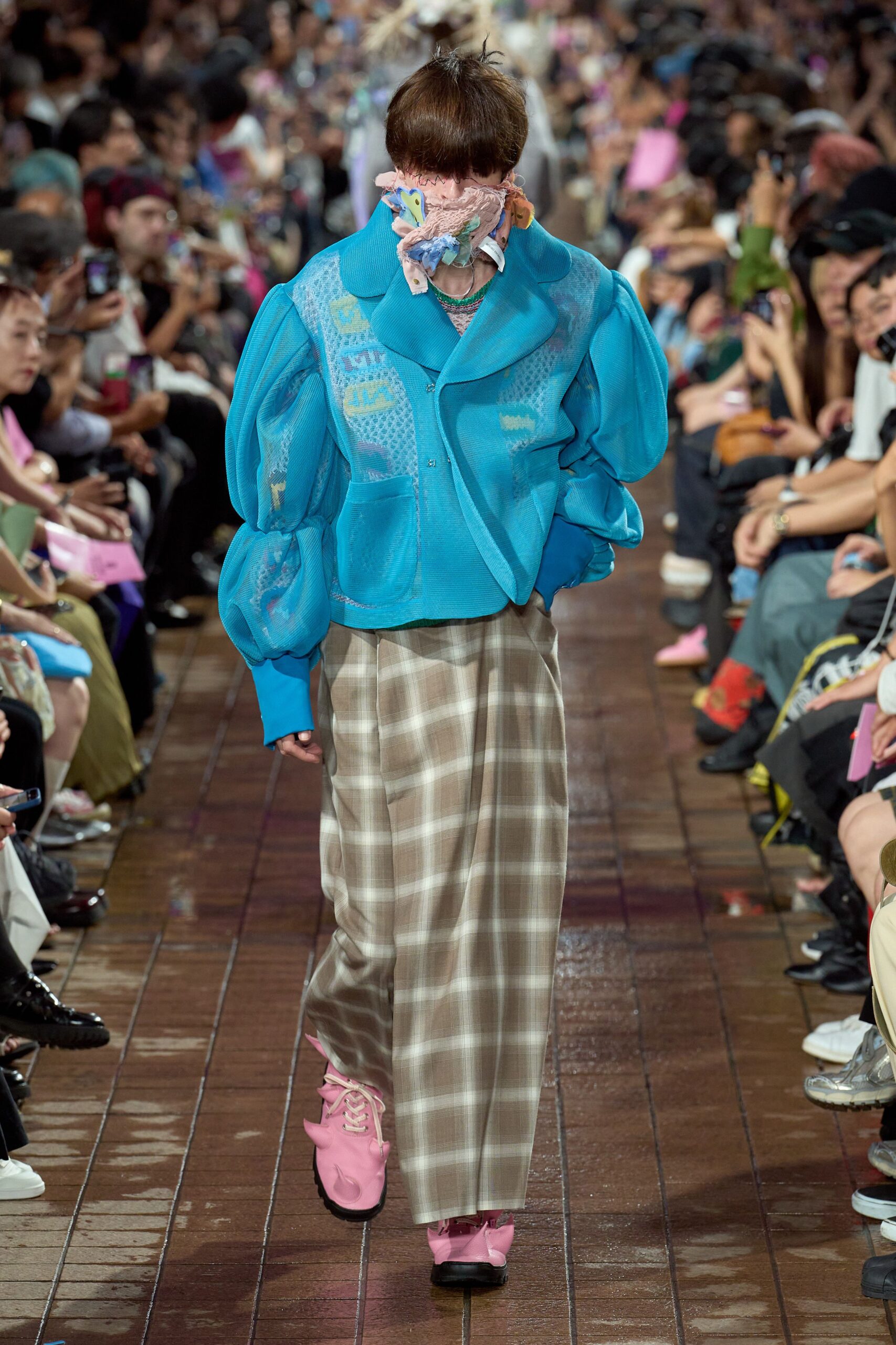 blue cotton long-sleeve collared oversized layered jacket