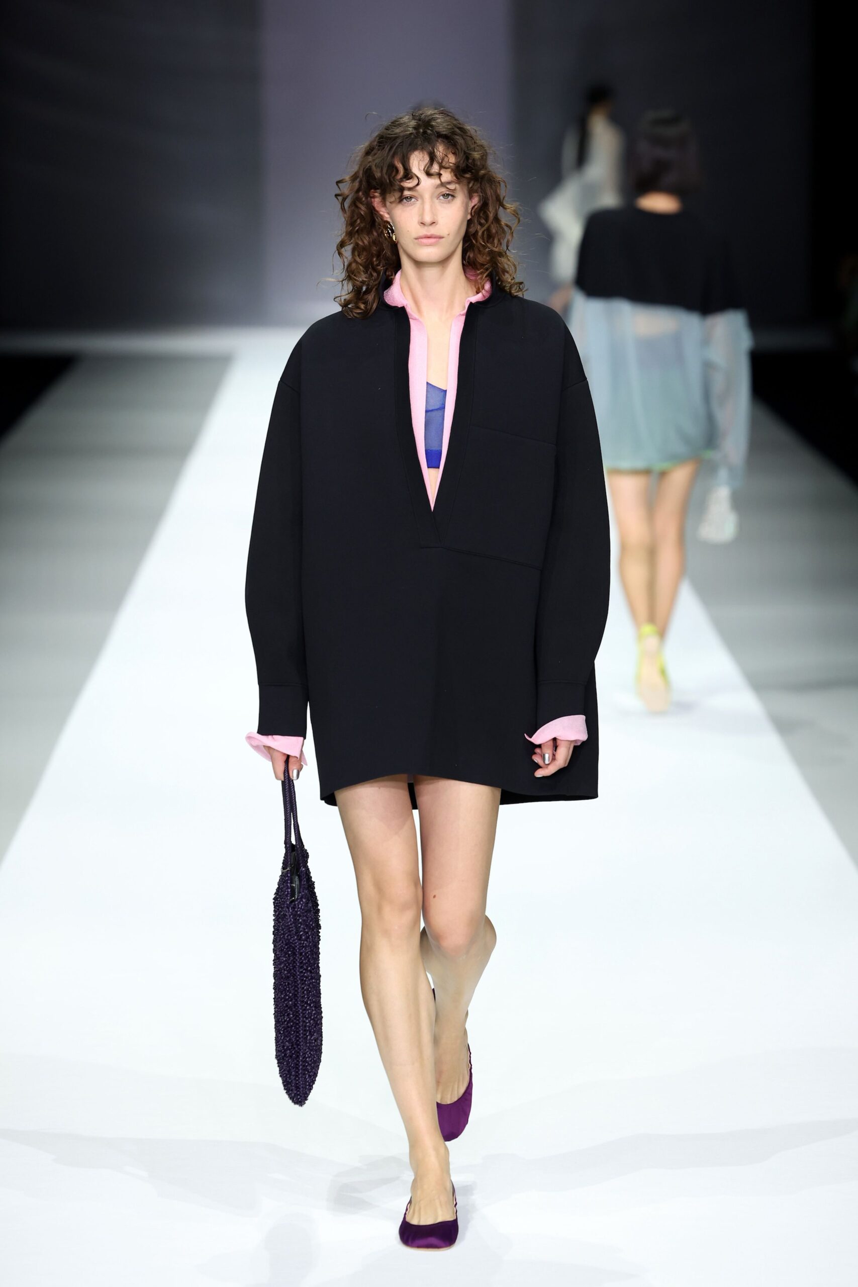 black oversized dress with pink top