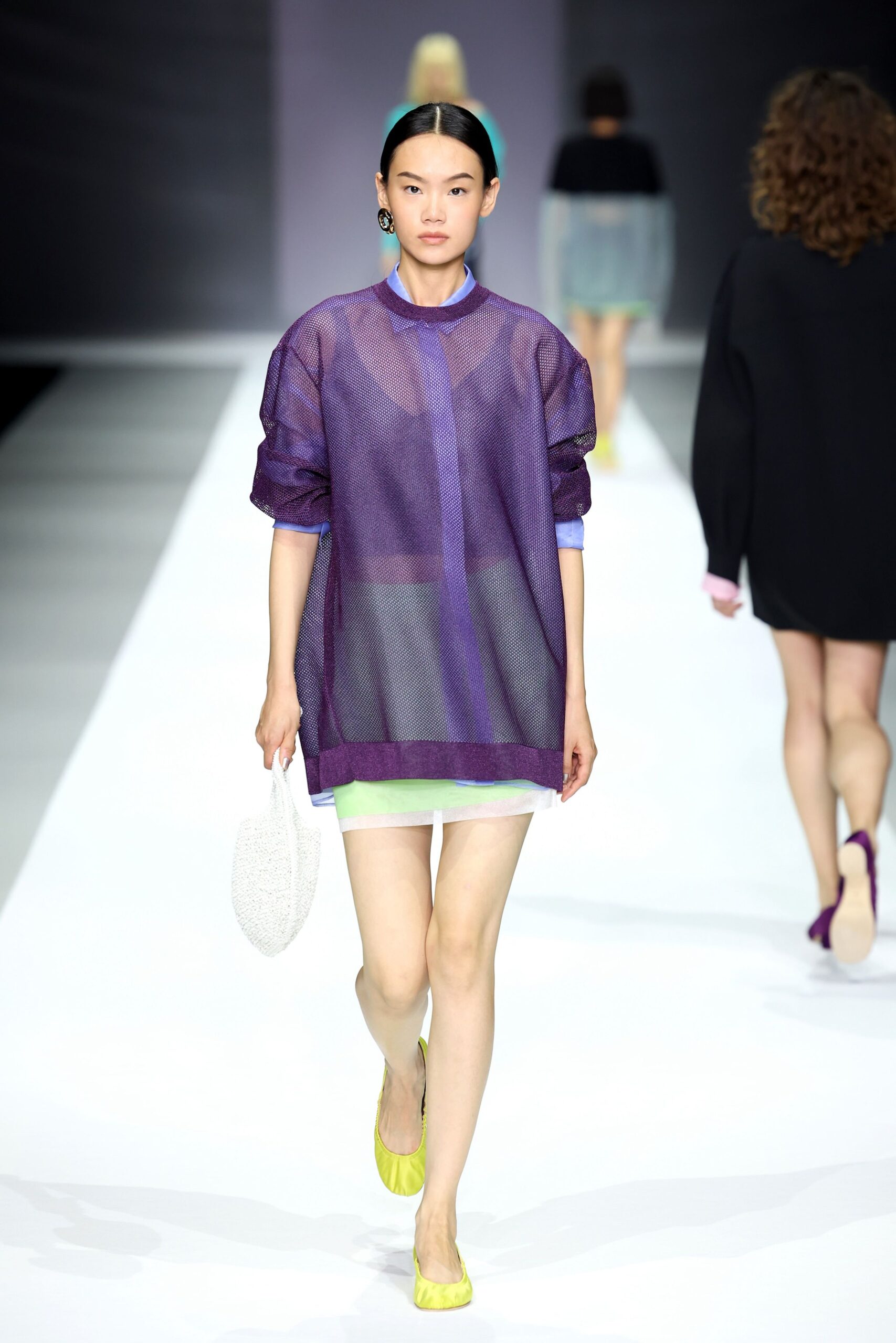 purple mesh short-sleeve collared relaxed layered sheer top