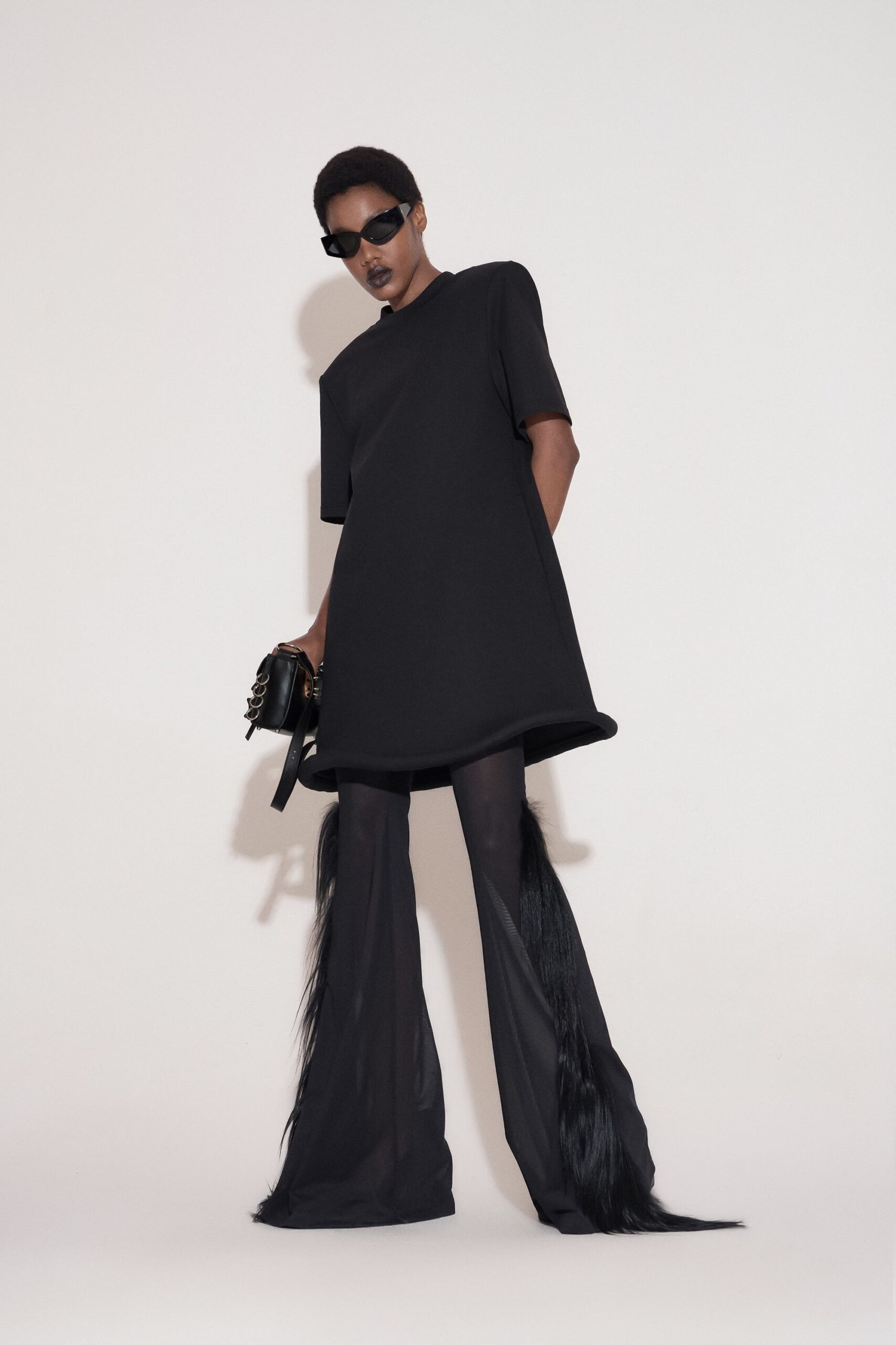 black cotton short-sleeve collared relaxed straight-leg short dress