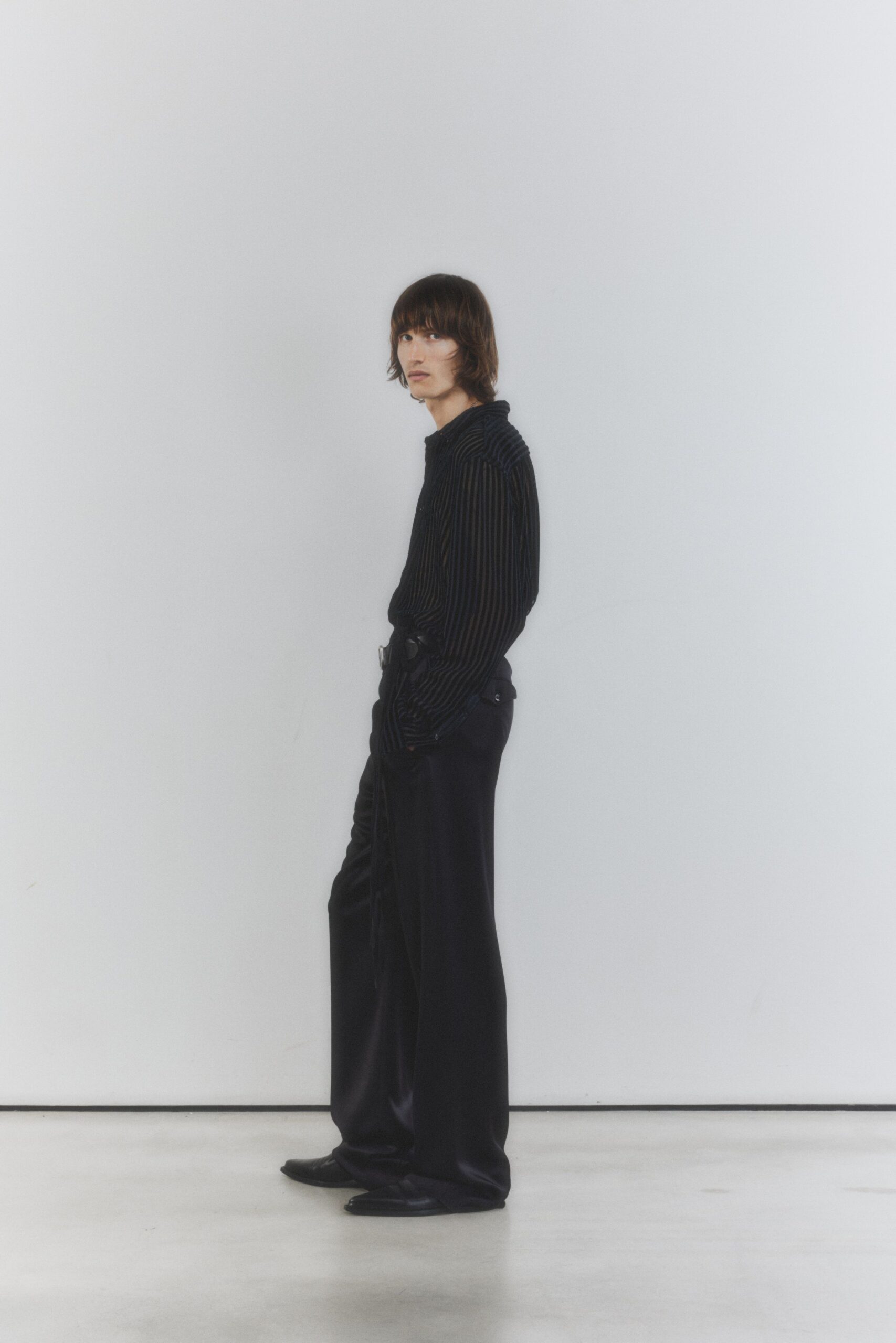 black silk relaxed wide-leg flowing maxi pants