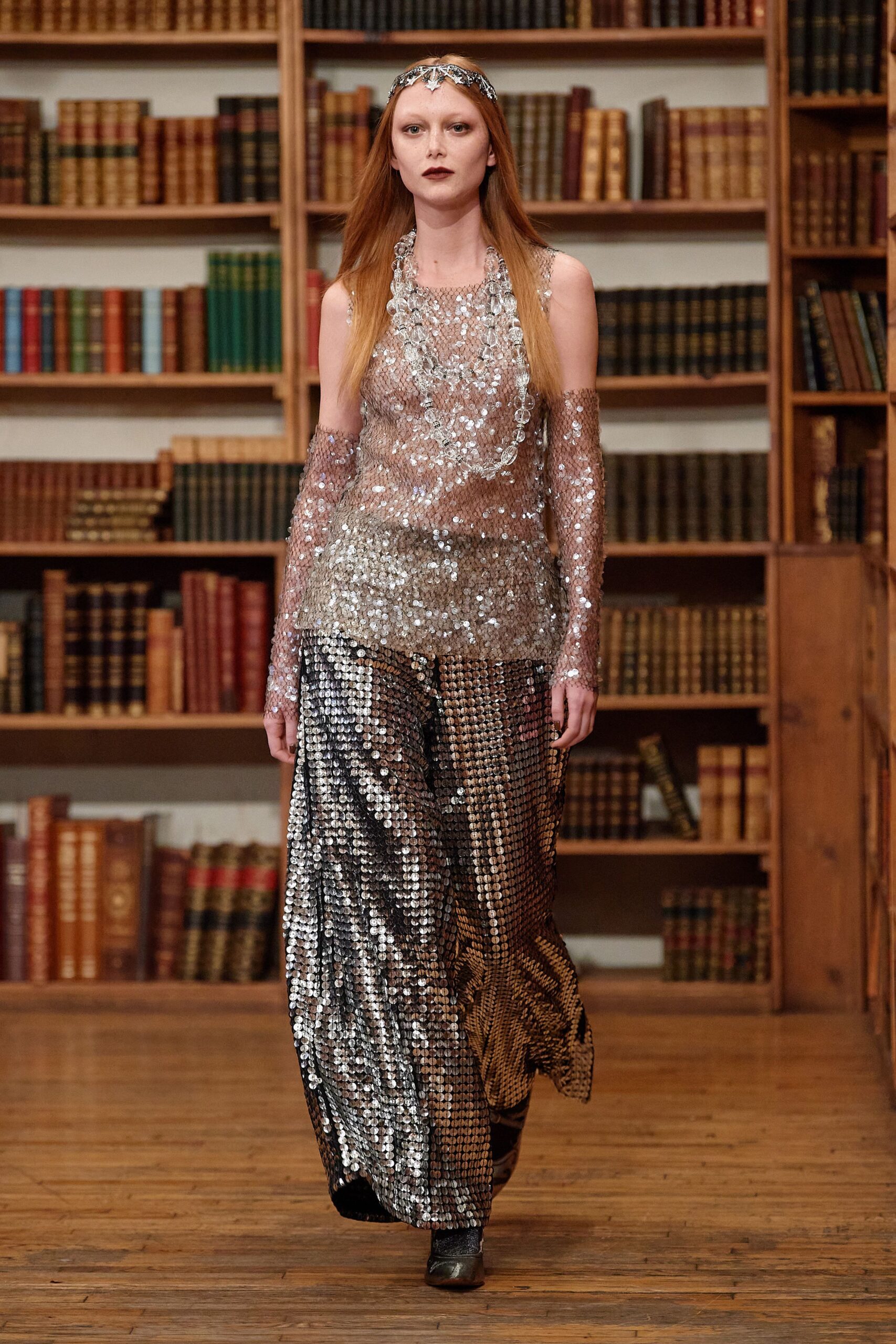 gray sequin sleeveless high-neck sequined sheer shiny gown