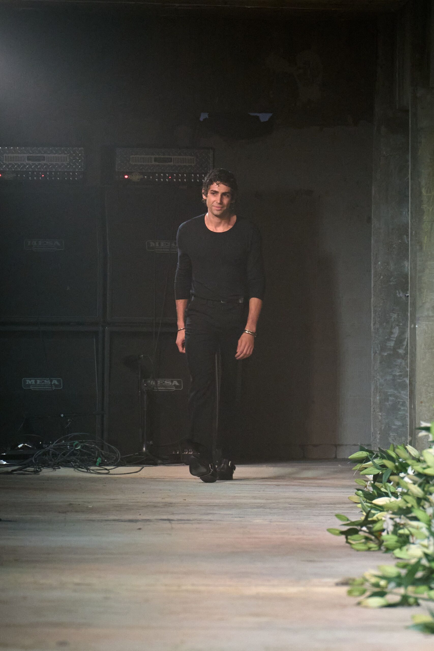 black fitted top and pants