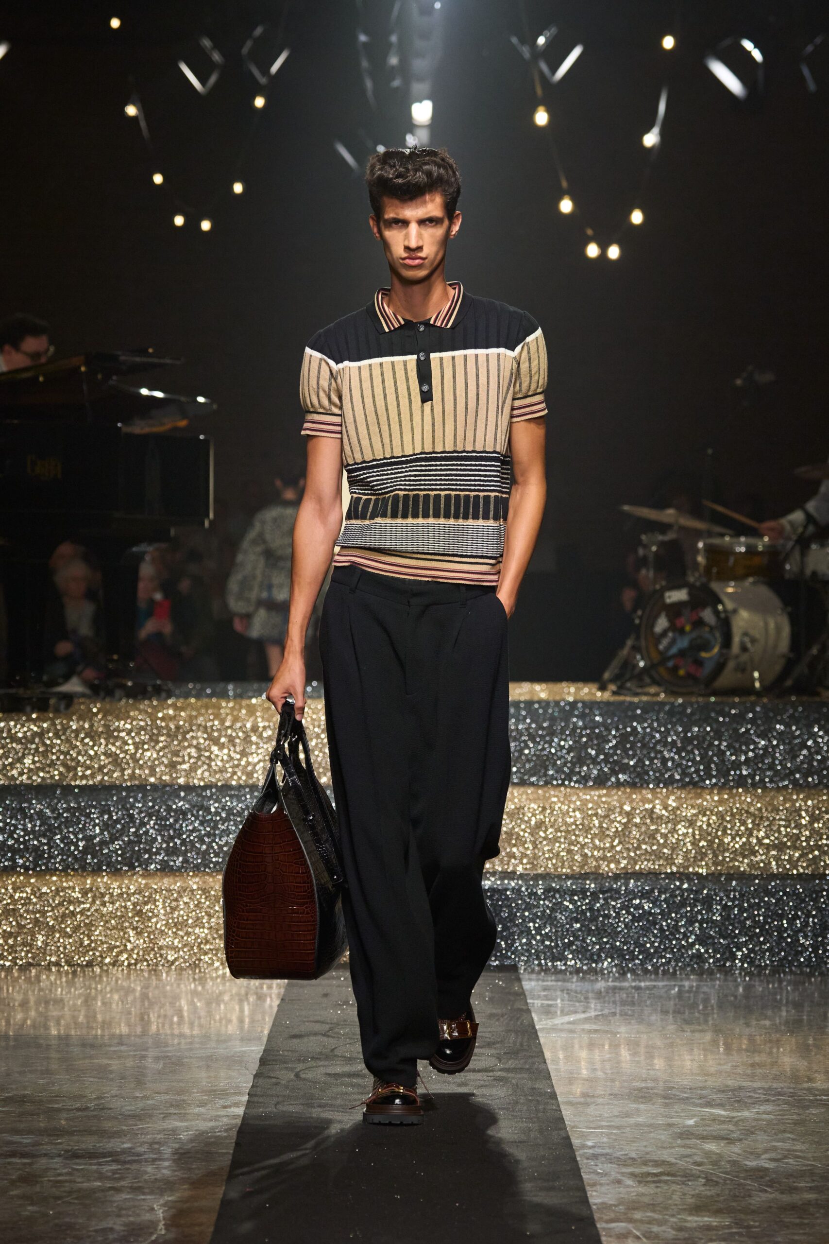 fitted striped shirt and relaxed pants