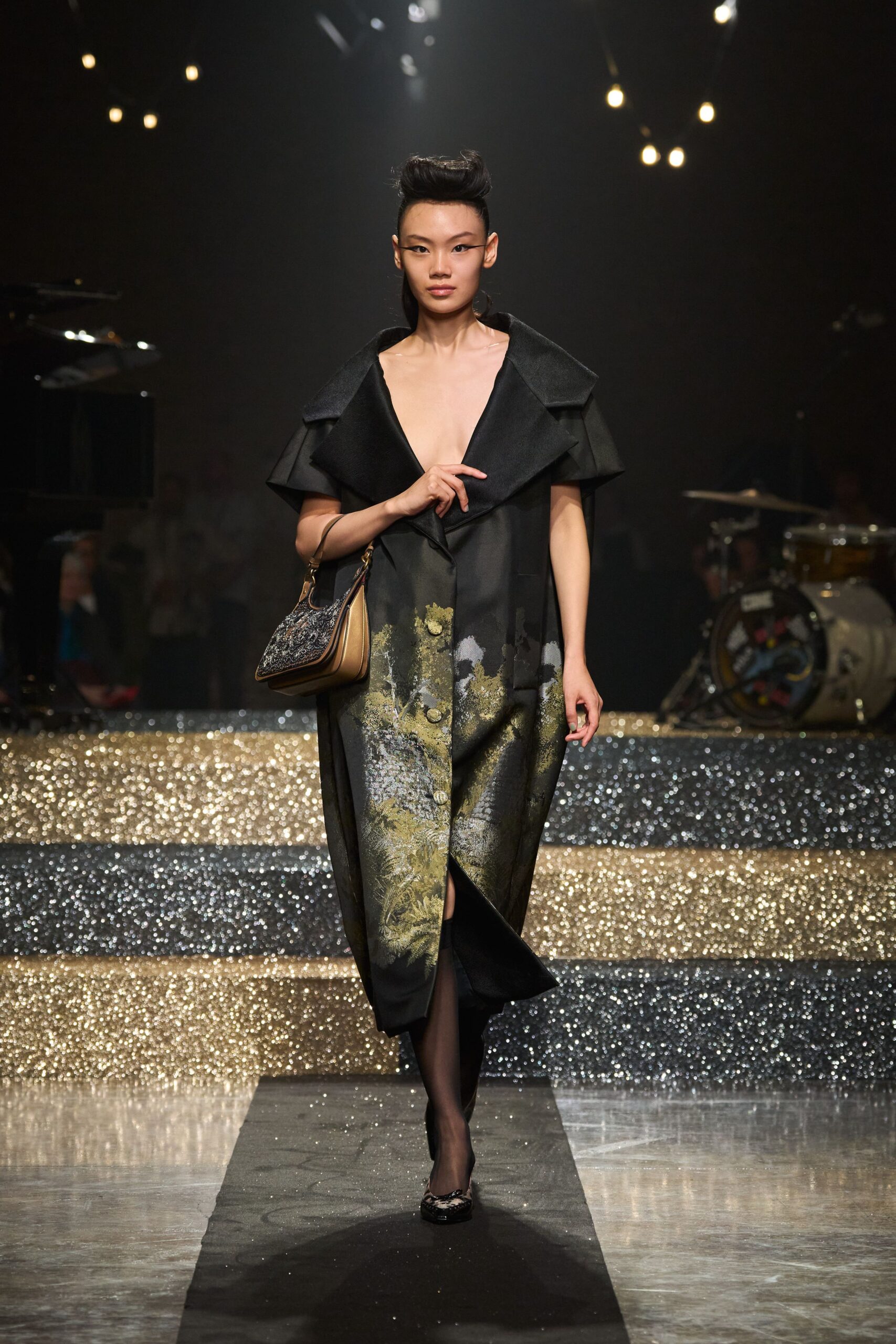 black silk midi dress with coat