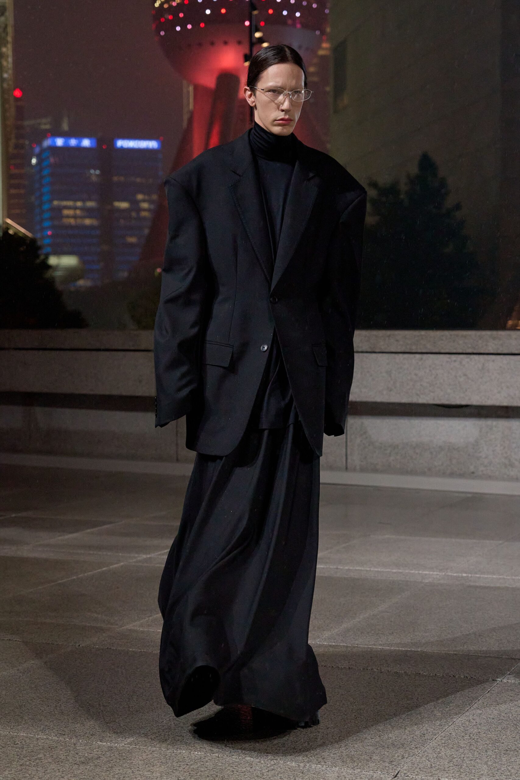 black wool relaxed flowing maxi skirt