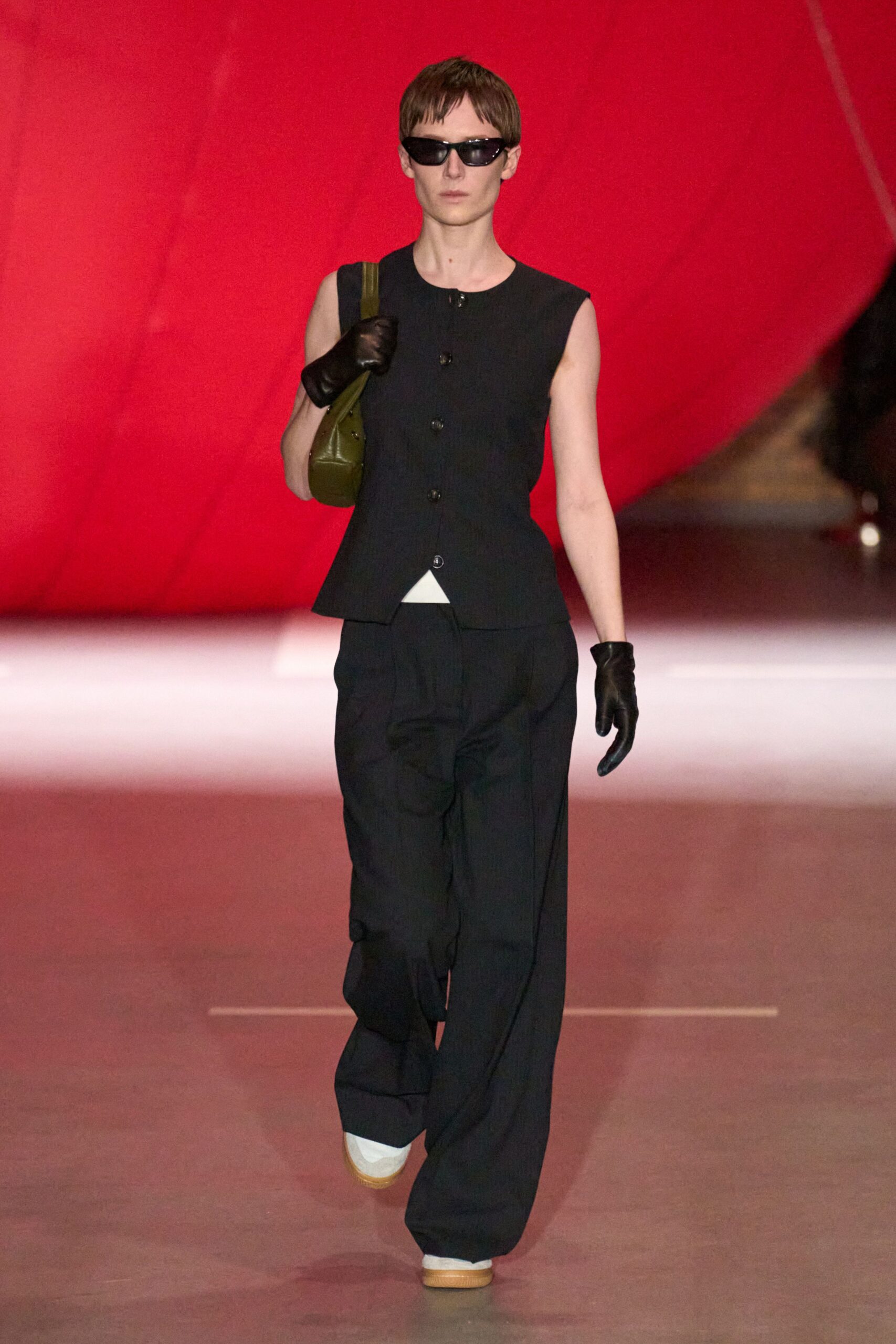 black fitted top with relaxed pants