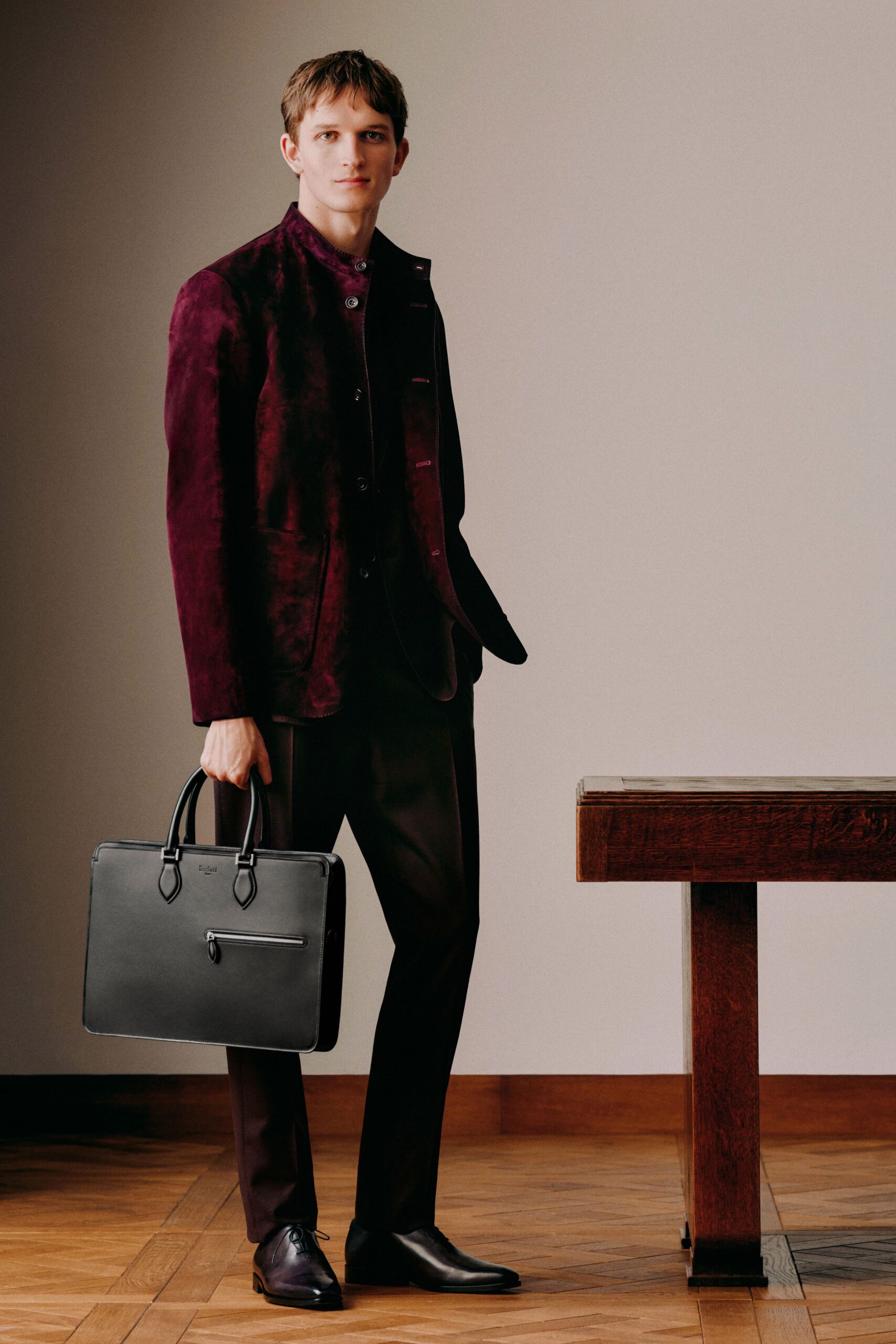 purple suede long-sleeve collared tailored blazer