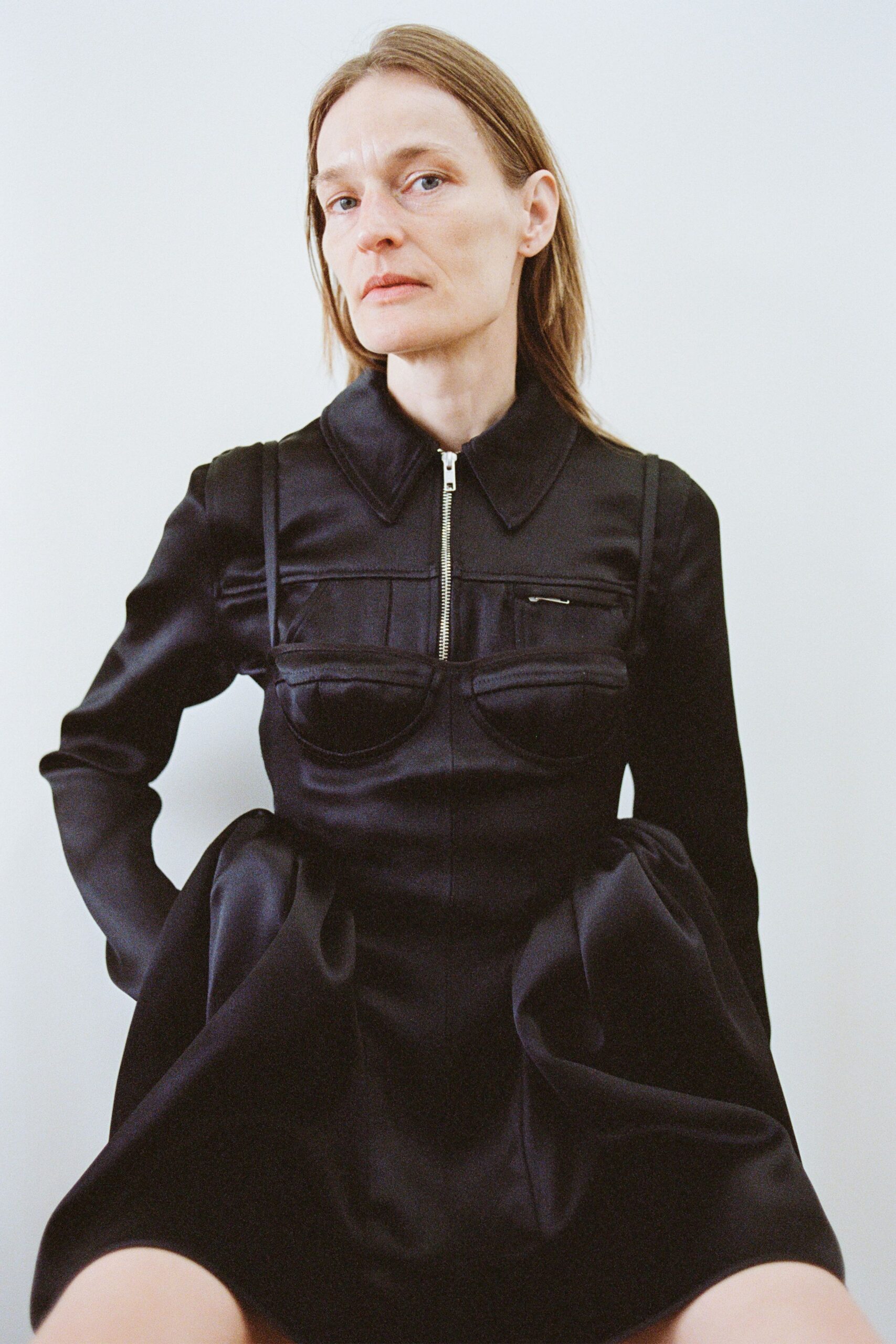 black silk fitted dress
