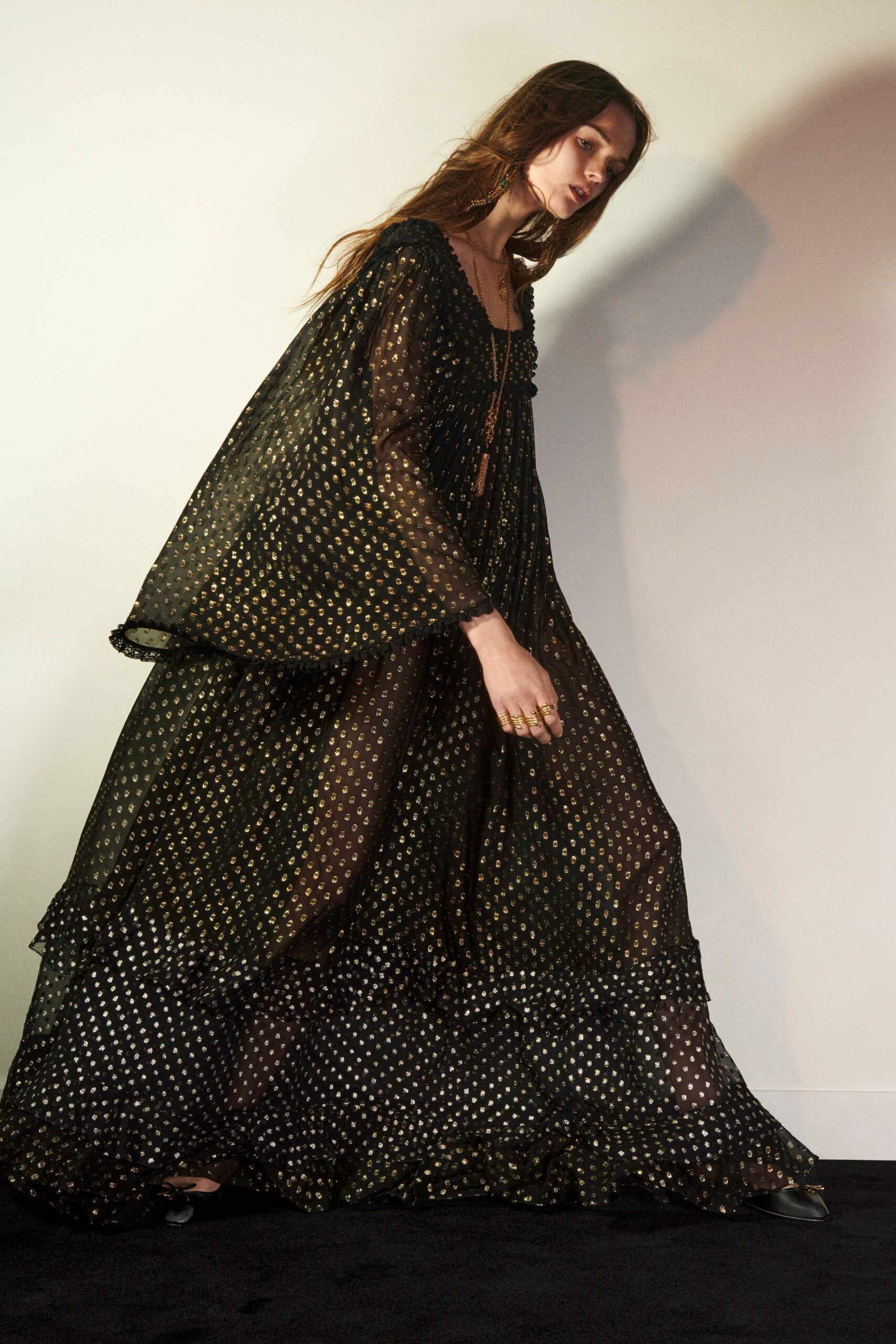 black gold layered ruffled dress