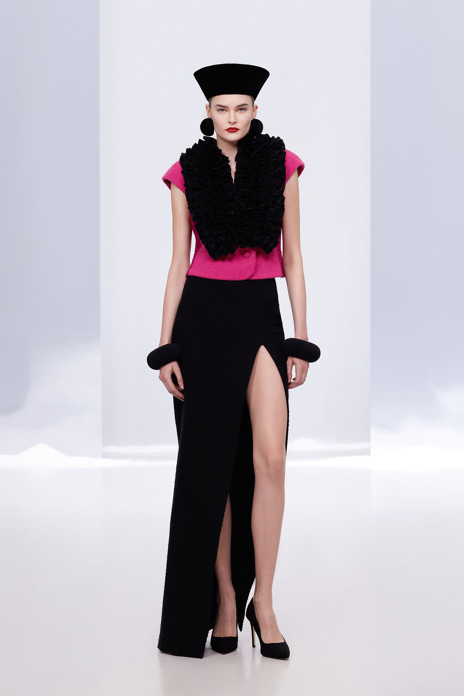 black wool slit fitted high-waisted pencil maxi skirt